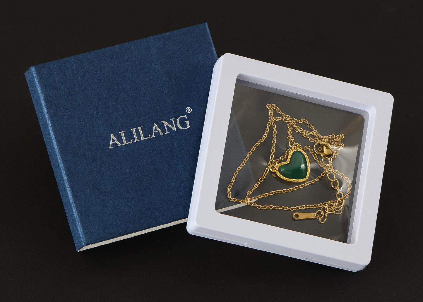 Golden Tone Love Heart Natural Stone Pendant Necklace Birthday or Christmas Jewelry for Women