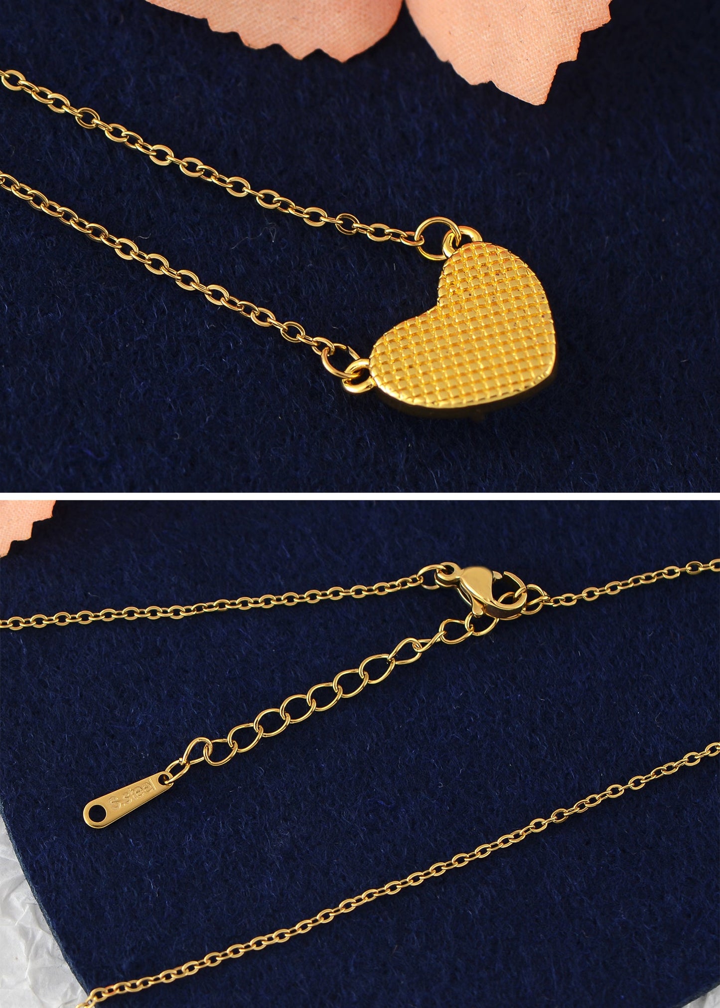 Golden Tone Love Heart Natural Stone Pendant Necklace Birthday or Christmas Jewelry for Women
