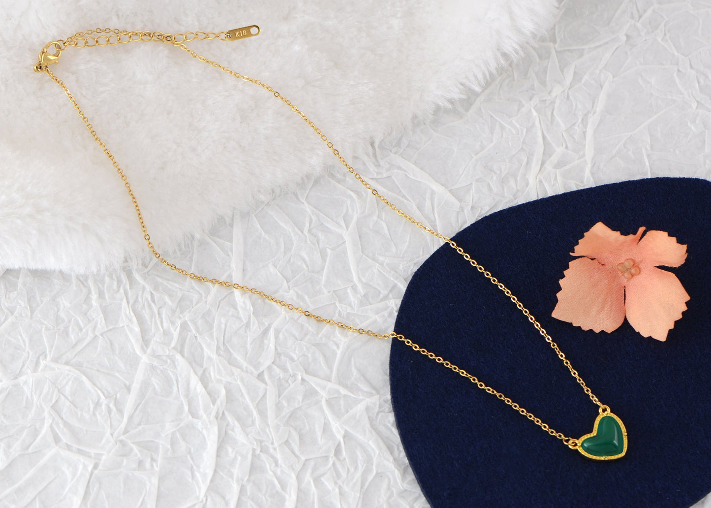 Golden Tone Love Heart Natural Stone Pendant Necklace Birthday or Christmas Jewelry for Women