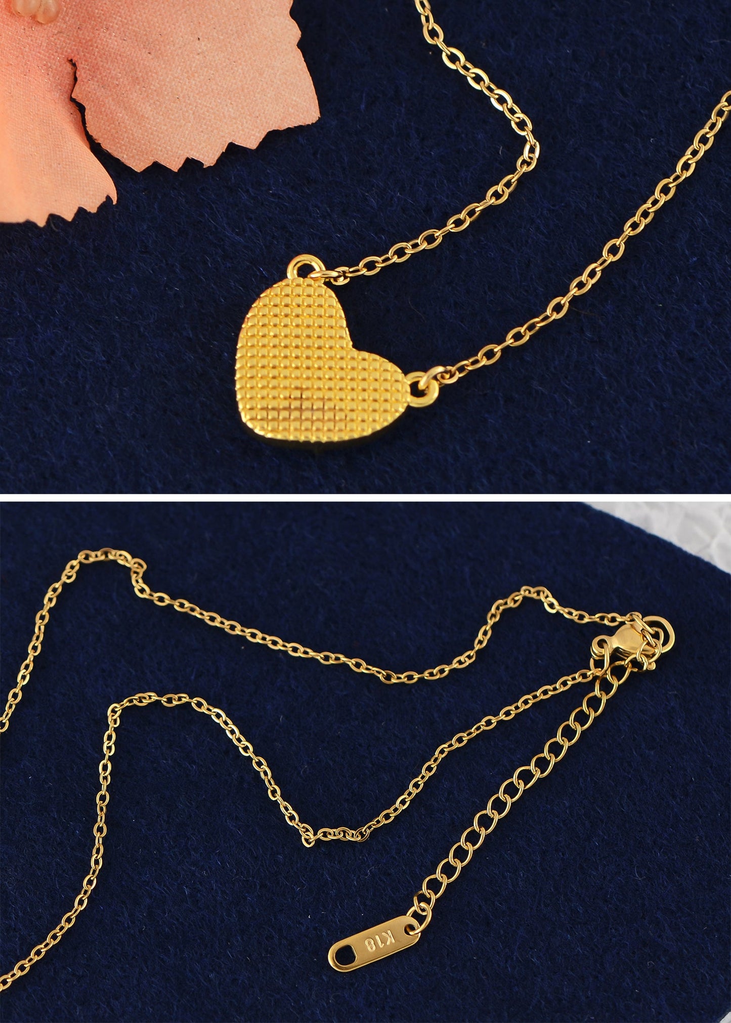 Golden Tone Love Heart Natural Stone Pendant Necklace Birthday or Christmas Jewelry for Women