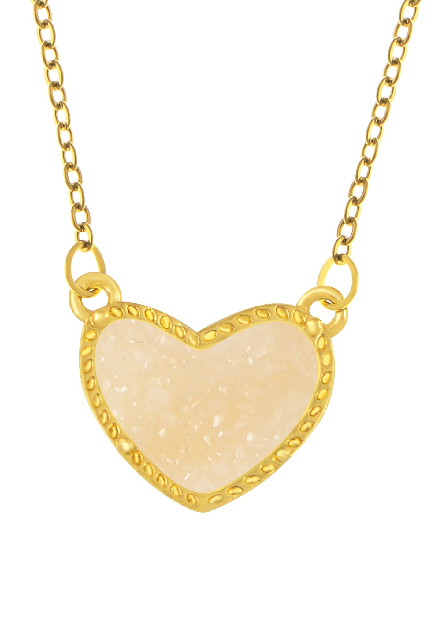 Golden Tone Love Heart Natural Stone Pendant Necklace Birthday or Christmas Jewelry for Women