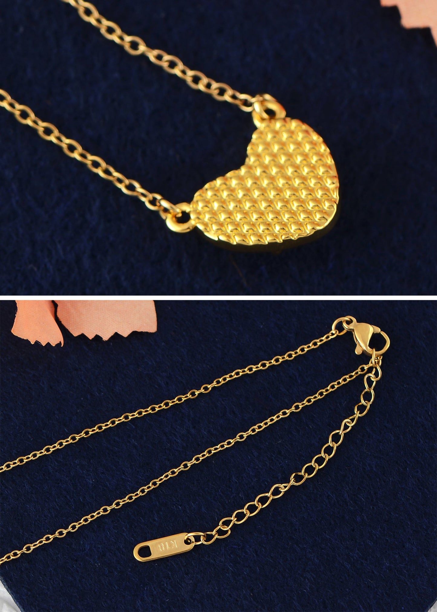 Golden Tone Love Heart Natural Stone Pendant Necklace Birthday or Christmas Jewelry for Women