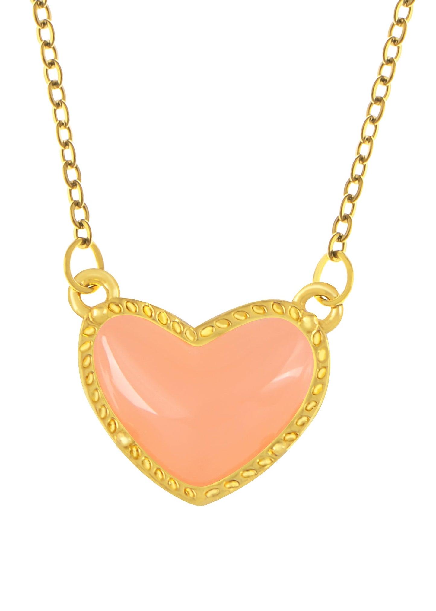 Golden Tone Love Heart Natural Stone Pendant Necklace Birthday or Christmas Jewelry for Women