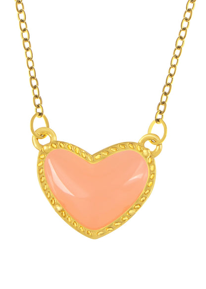 Golden Tone Love Heart Natural Stone Pendant Necklace Birthday or Christmas Jewelry for Women