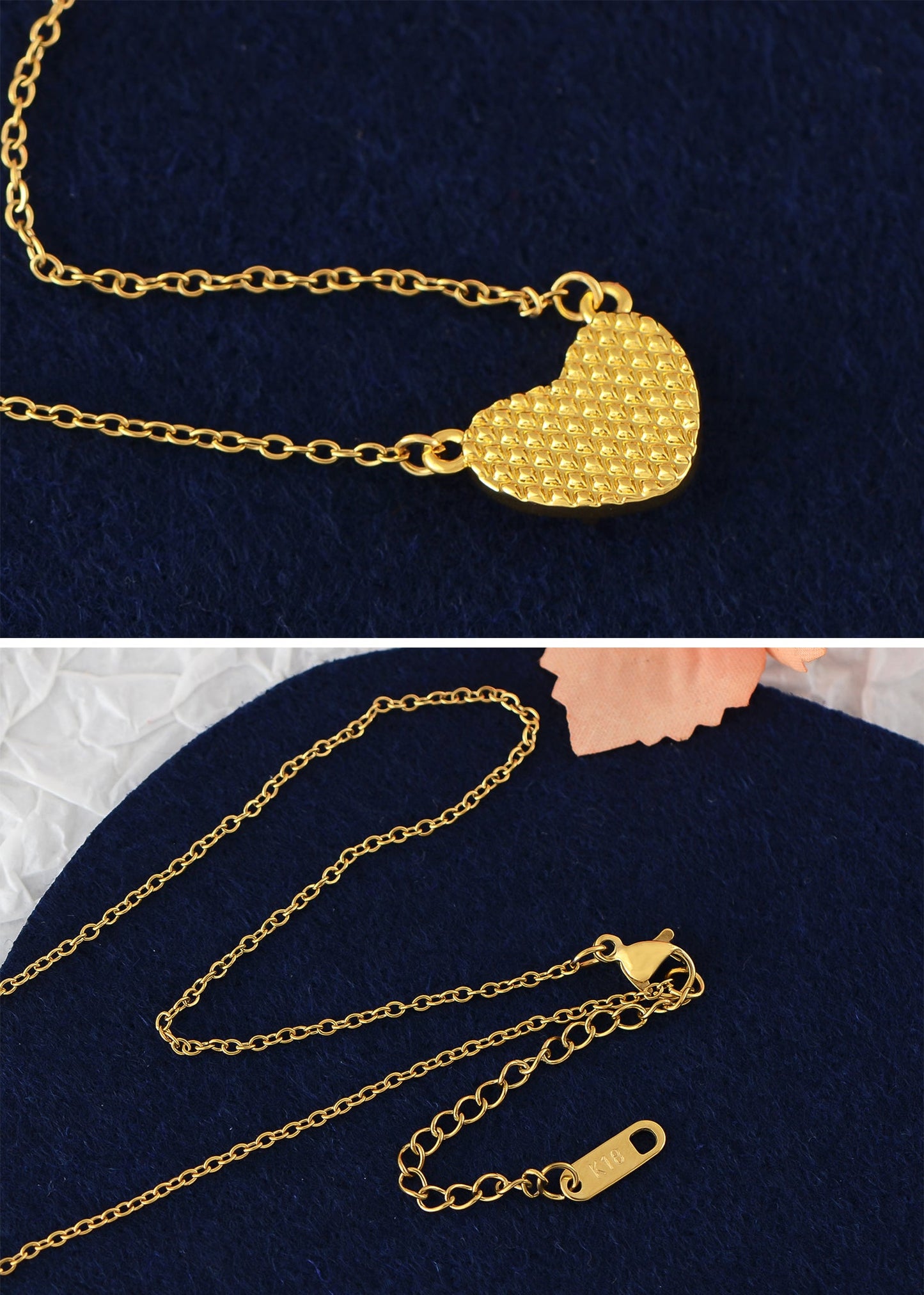 Golden Tone Love Heart Natural Stone Pendant Necklace Birthday or Christmas Jewelry for Women