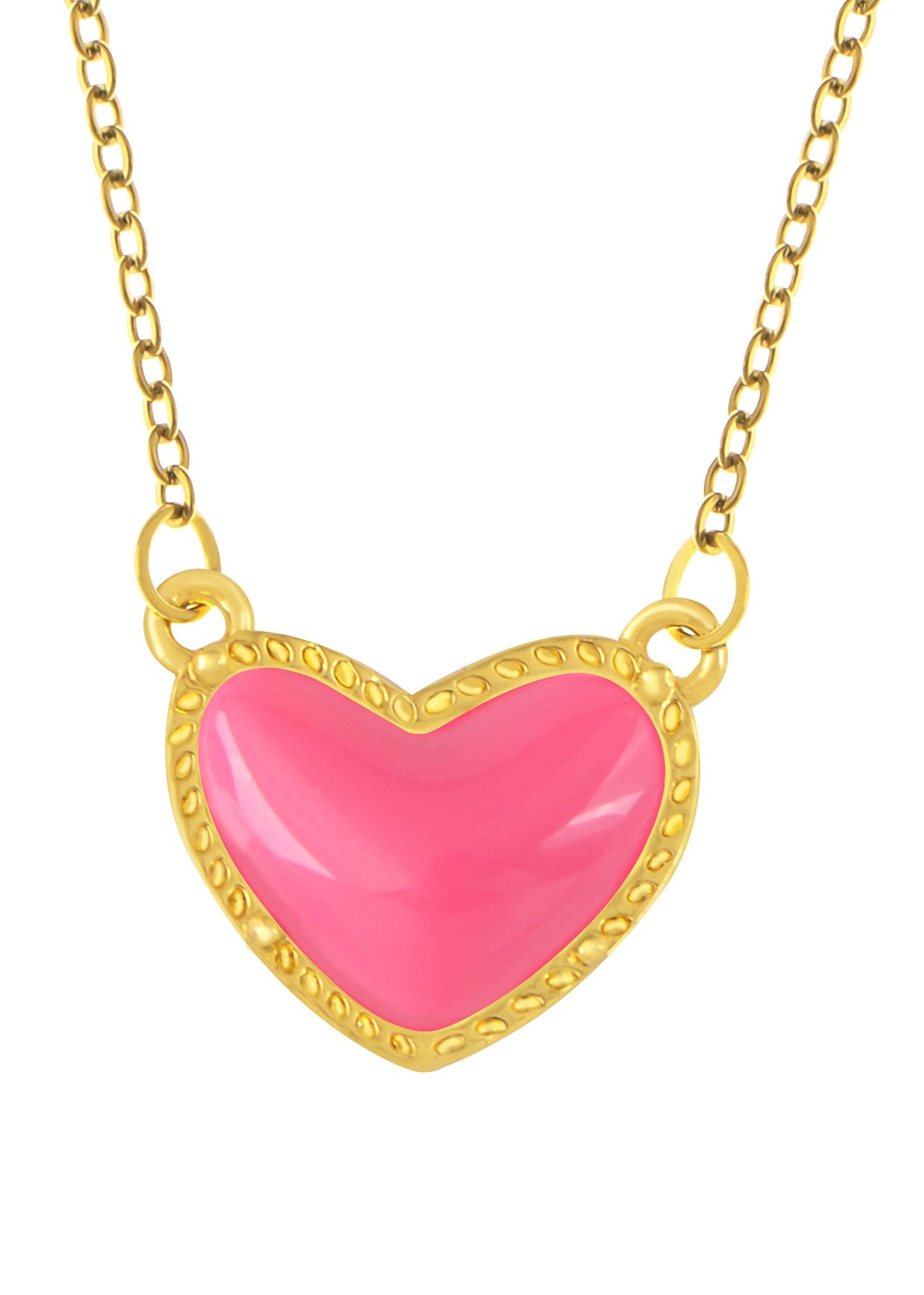Golden Tone Love Heart Natural Stone Pendant Necklace Birthday or Christmas Jewelry for Women