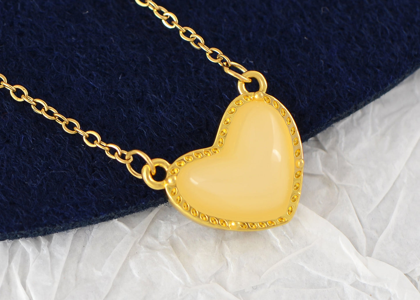 Golden Tone Love Heart Natural Stone Pendant Necklace Birthday or Christmas Jewelry for Women