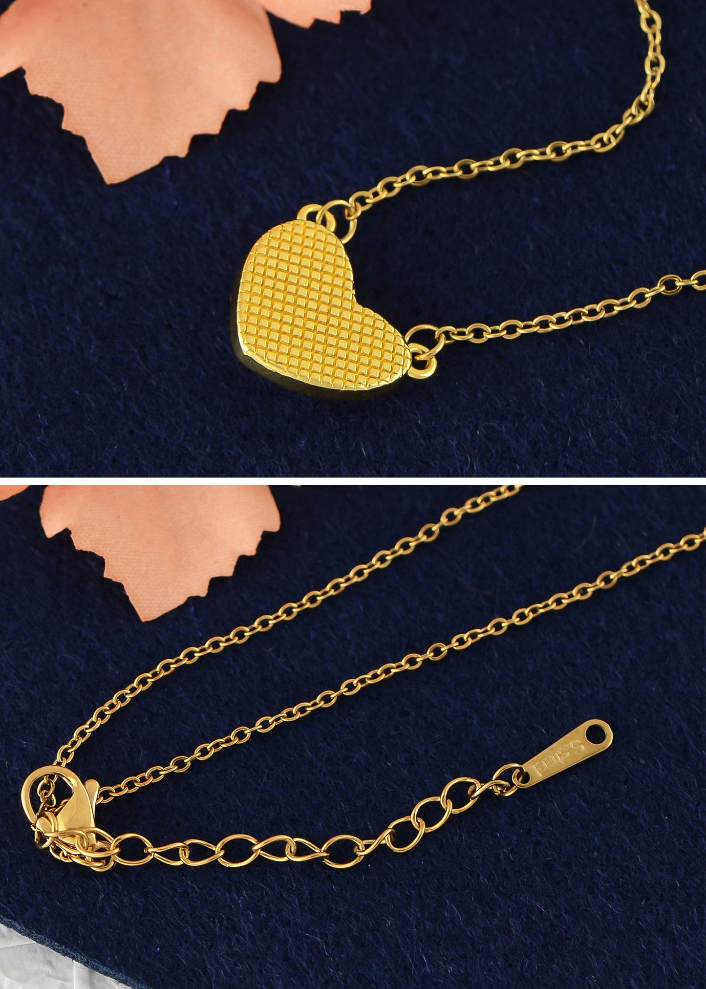 Golden Tone Love Heart Natural Stone Pendant Necklace Birthday or Christmas Jewelry for Women