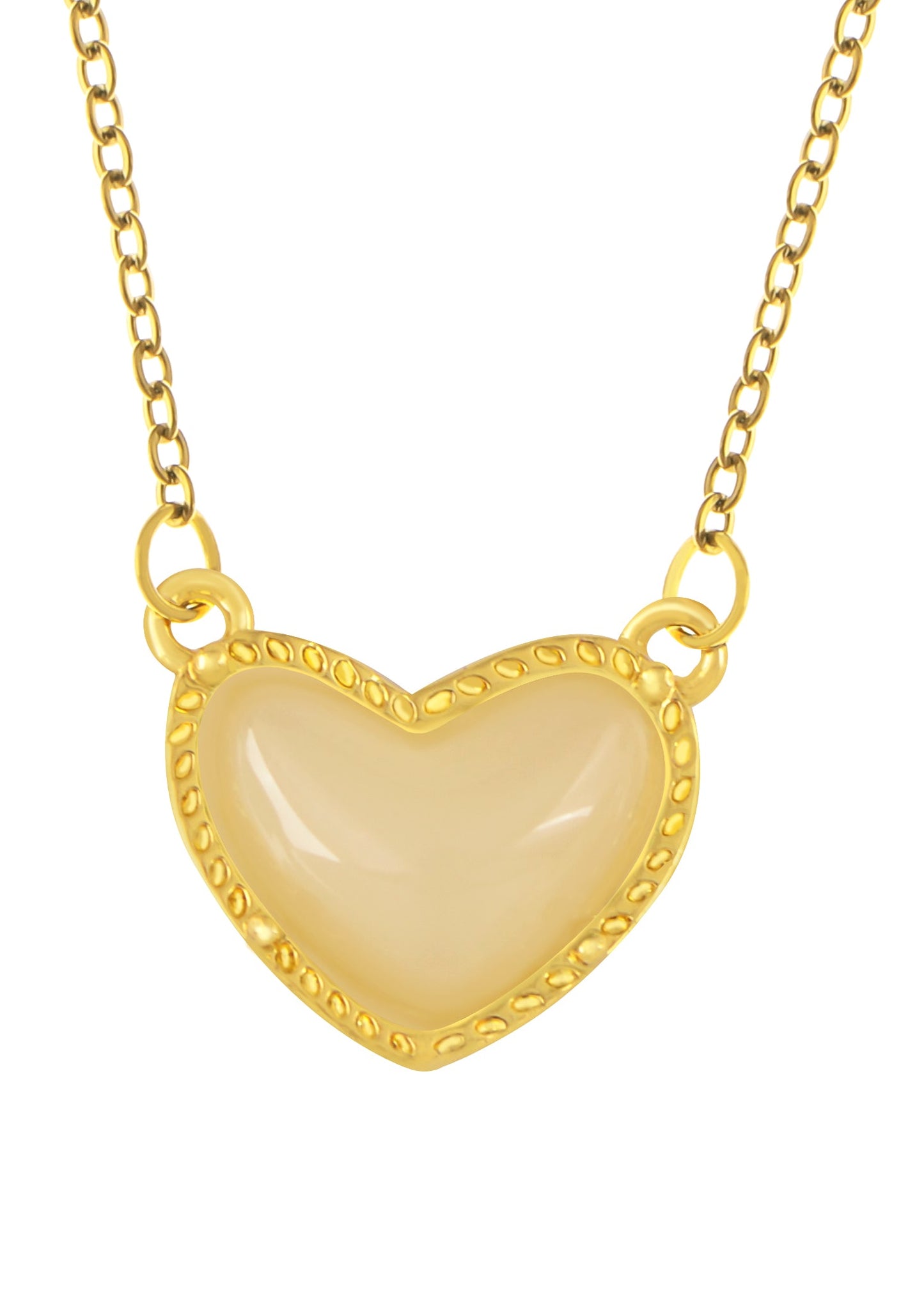 Golden Tone Love Heart Natural Stone Pendant Necklace Birthday or Christmas Jewelry for Women