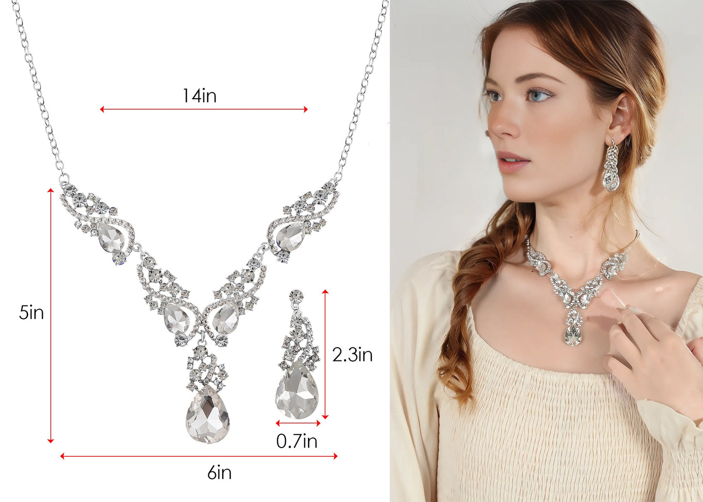 Elegant Crystal Bridal Necklace Earrings Set ¨C Rhinestone Wedding Party Costume Jewelry for Brides and Bridesmaids