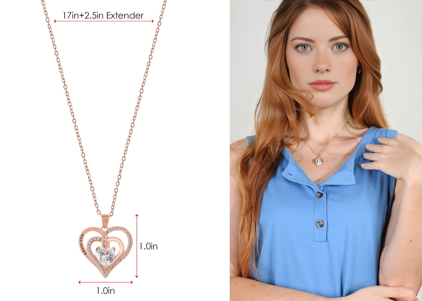 Zircon Crystal Rhinestone Jewelry Heart Pendant Necklace for Women ¨C Perfect for Wife on Wedding Anniversary, Birthday, Christmas, Valentine's, or Mother's Day