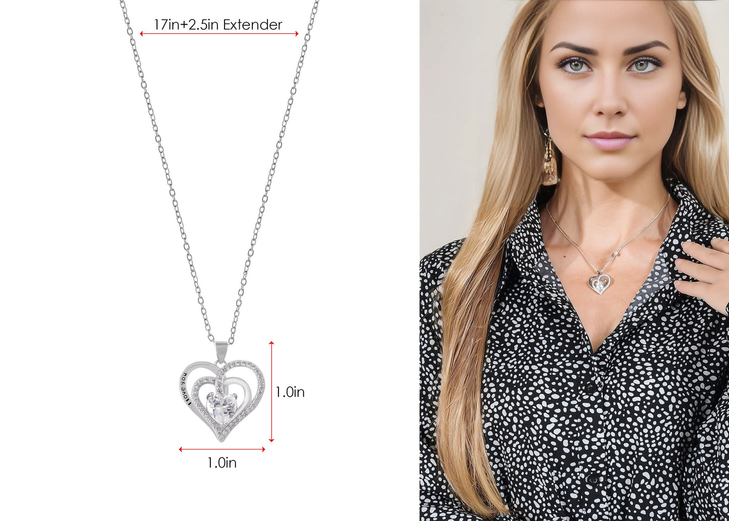 Zircon Crystal Rhinestone Jewelry Heart Pendant Necklace for Women ¨C Perfect for Wife on Wedding Anniversary, Birthday, Christmas, Valentine's, or Mother's Day