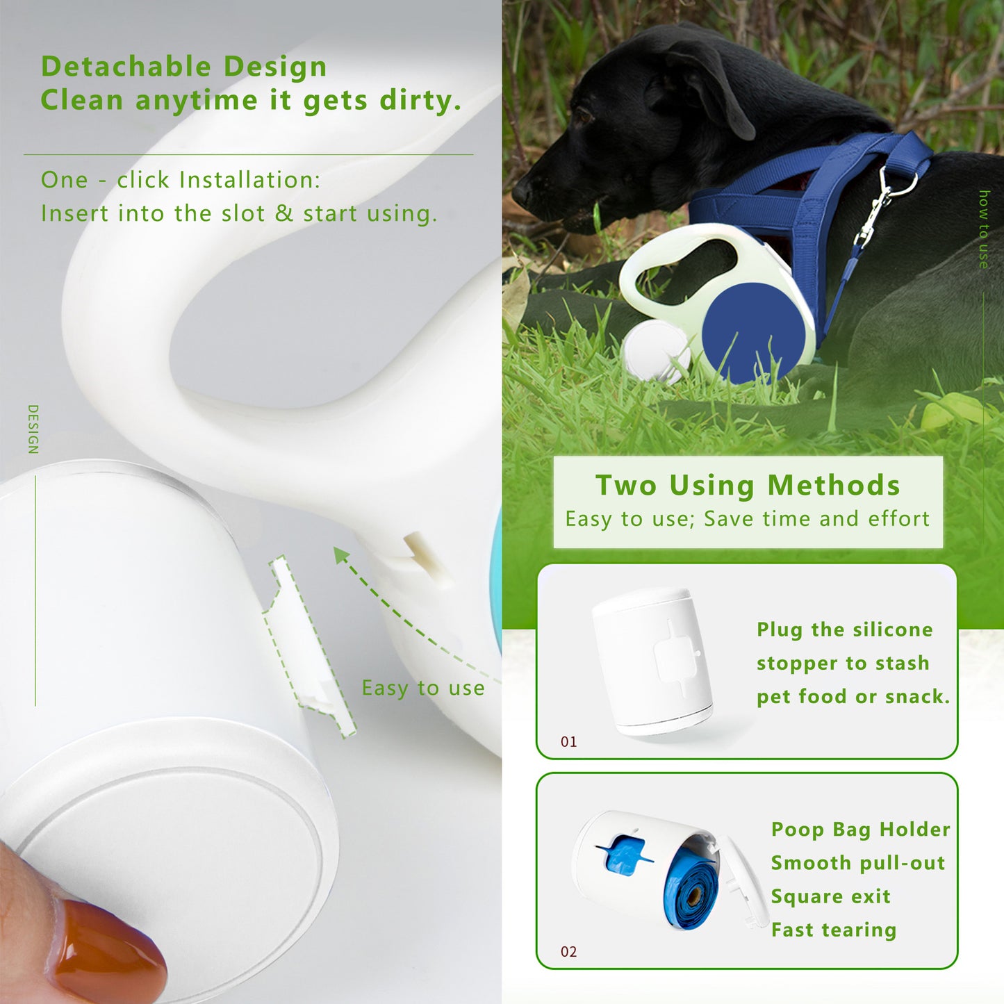 Automatic Retractable Dog Leash with Waste Bag Holder 10ft Pet Training Leash for Small Medium Dogs