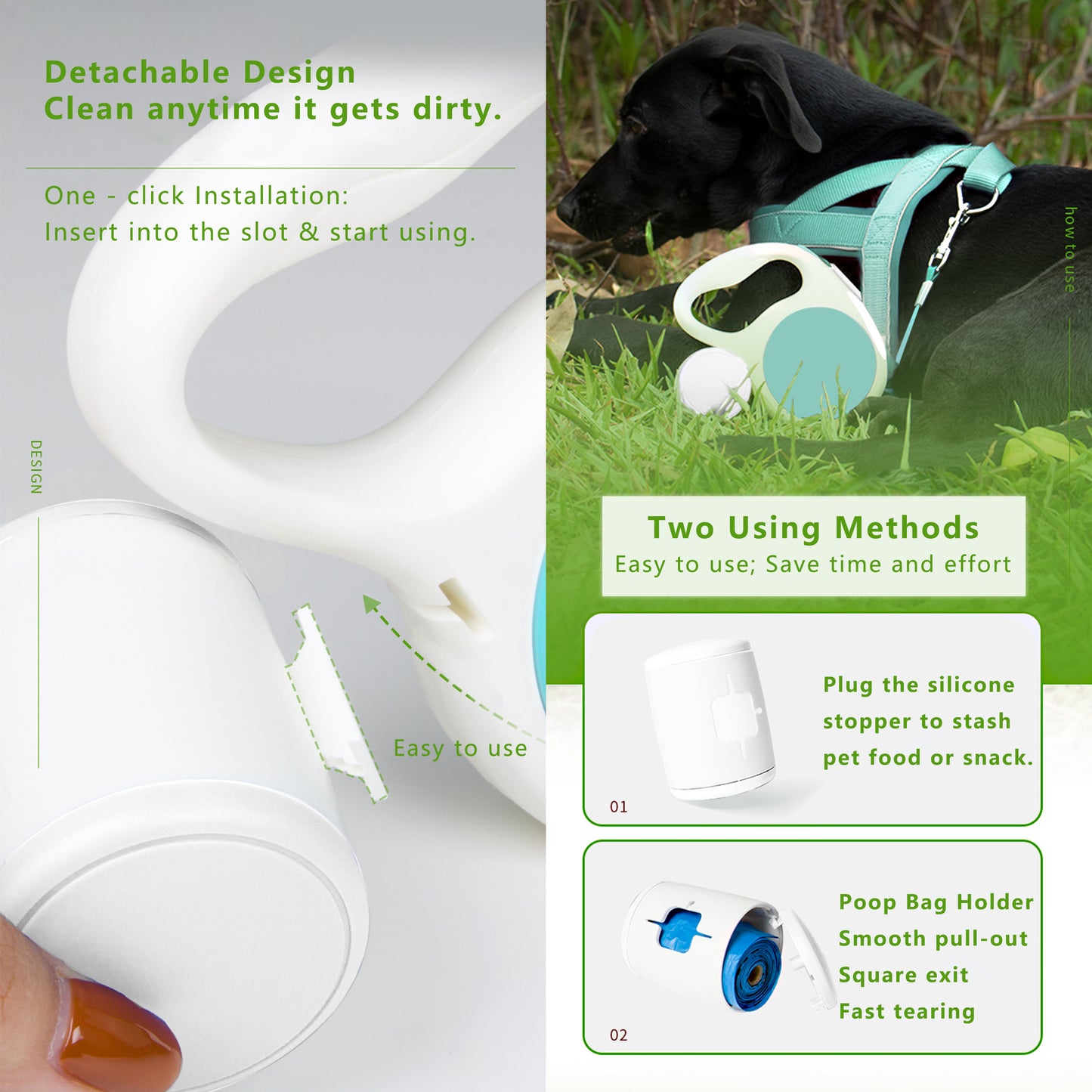 Automatic Retractable Dog Leash with Waste Bag Holder 10ft Pet Training Leash for Small Medium Dogs