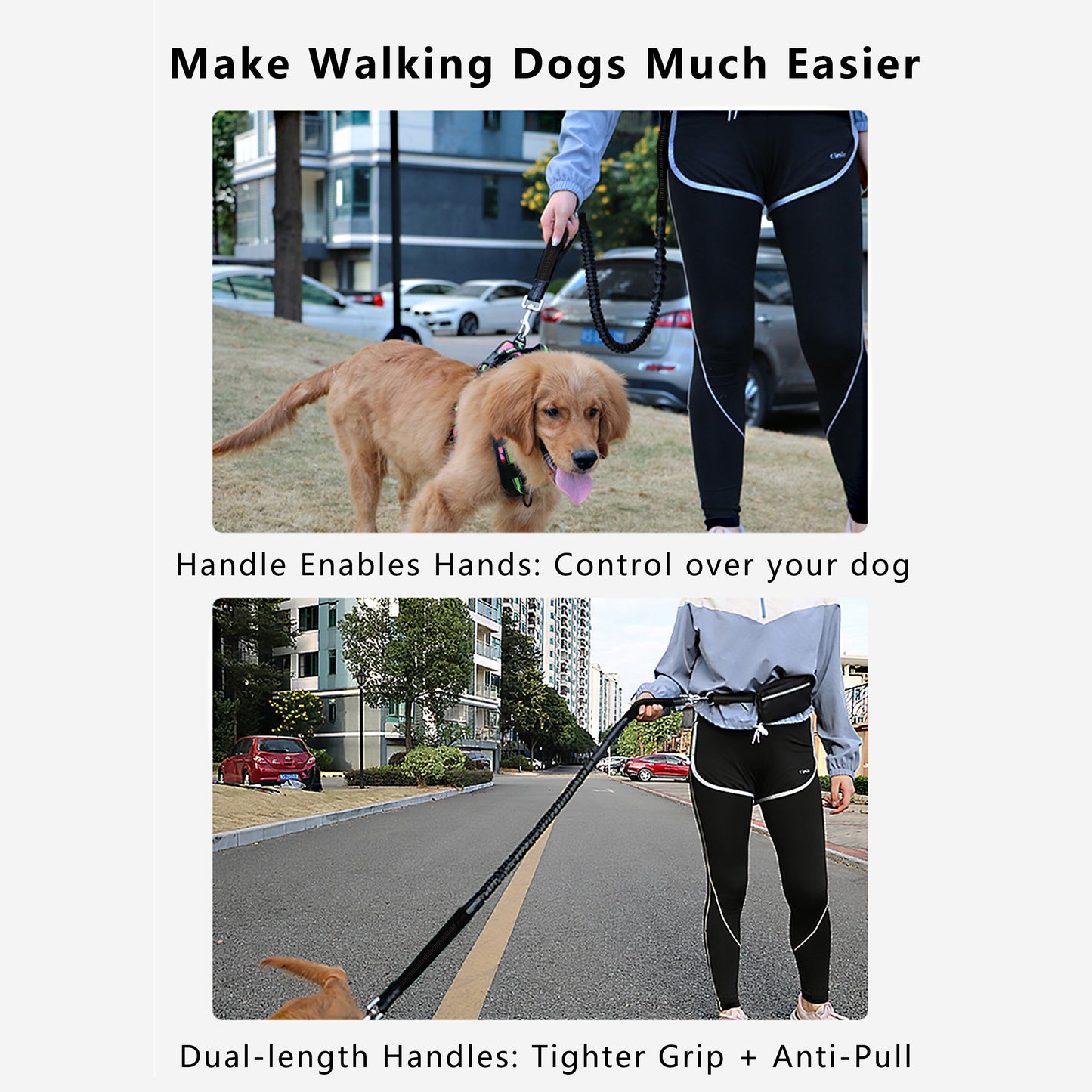 Hands Free Dog Leash Adjustable Reflective Running Belt Bag for Walking Jogging with Medium Large Dogs
