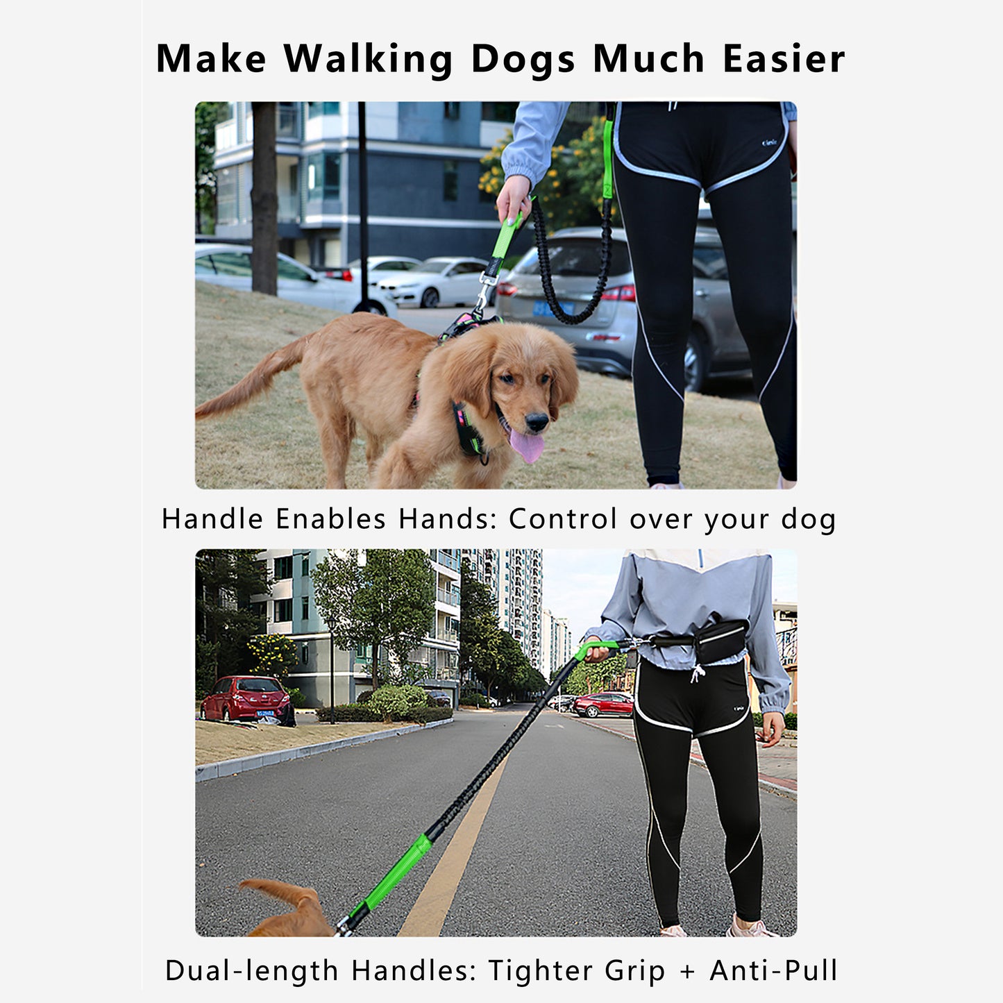 Hands Free Dog Leash Adjustable Reflective Running Belt Bag for Walking Jogging with Medium Large Dogs
