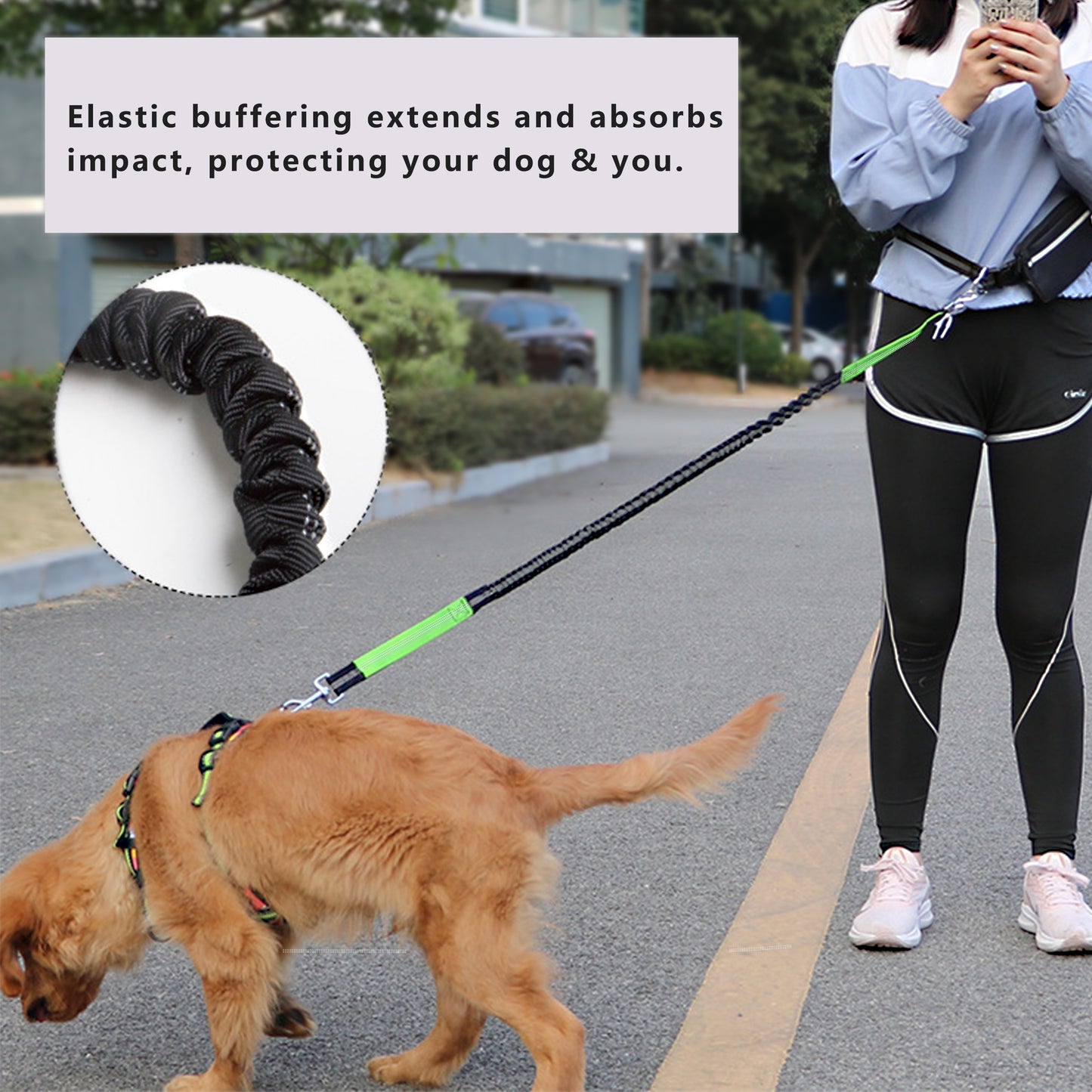 Hands Free Dog Leash Adjustable Reflective Running Belt Bag for Walking Jogging with Medium Large Dogs