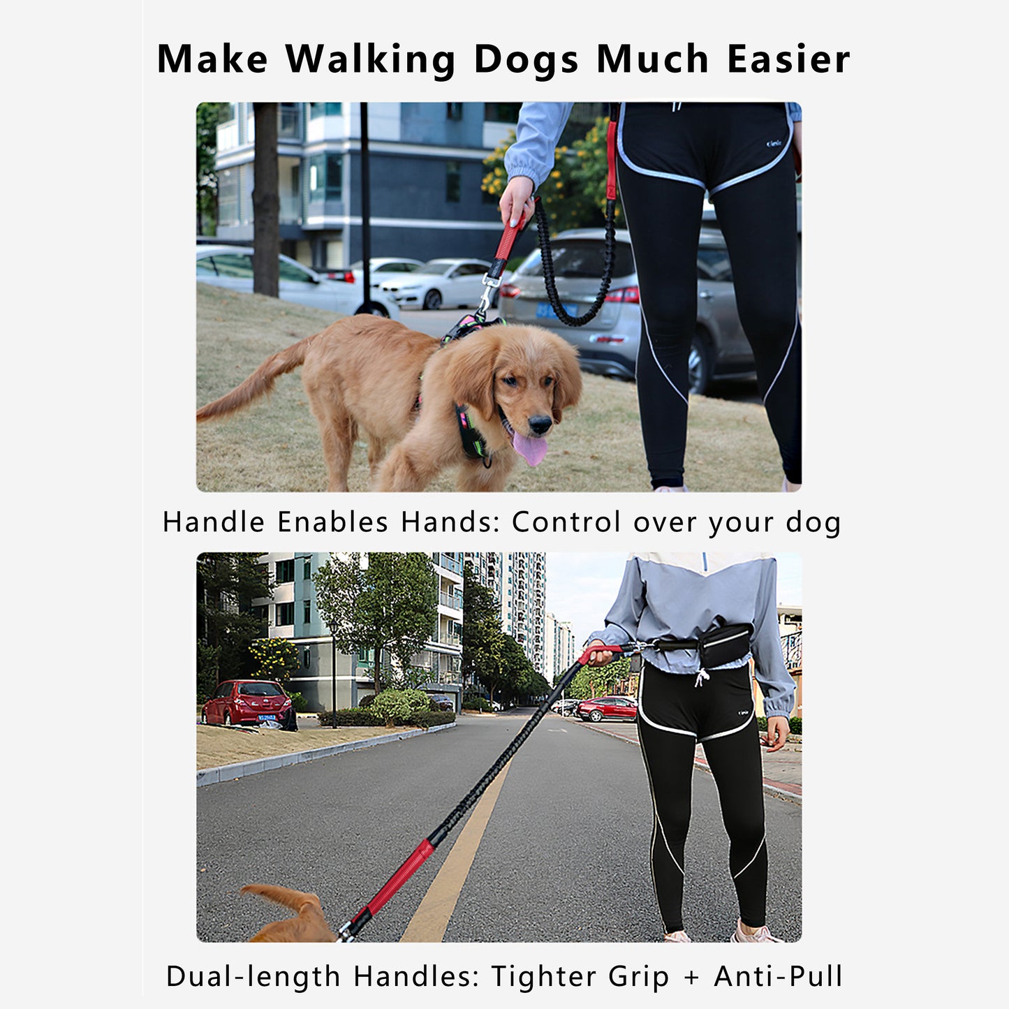 Hands Free Dog Leash Adjustable Reflective Running Belt Bag for Walking Jogging with Medium Large Dogs