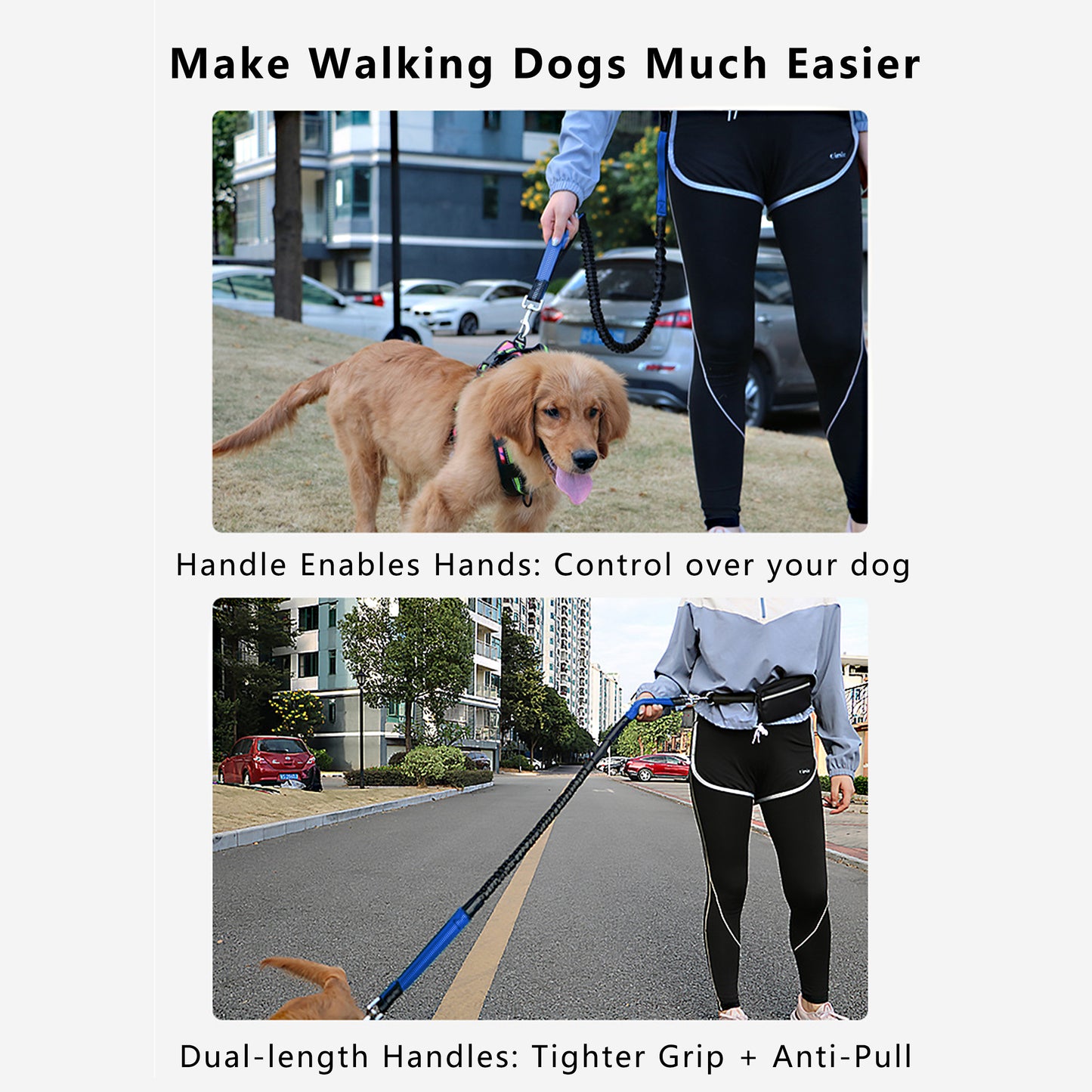 Hands Free Dog Leash Adjustable Reflective Running Belt Bag for Walking Jogging with Medium Large Dogs