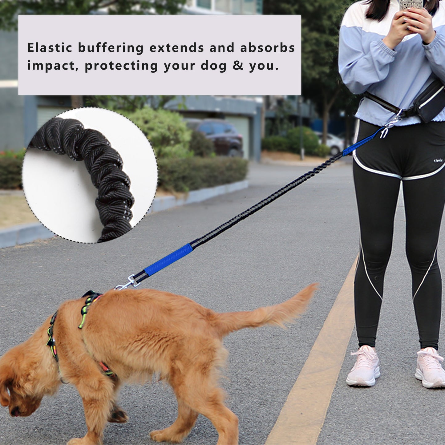 Hands Free Dog Leash Adjustable Reflective Running Belt Bag for Walking Jogging with Medium Large Dogs