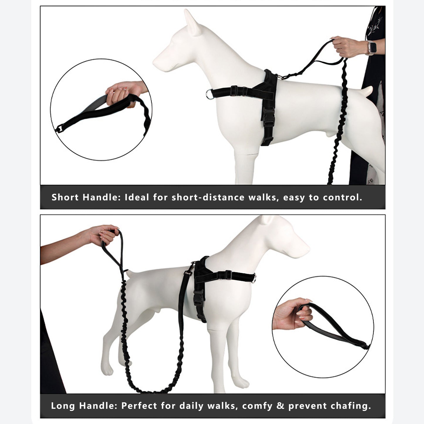 Dog Leash Reflective Comfort Dual Handle Elastic Pet Training Leash