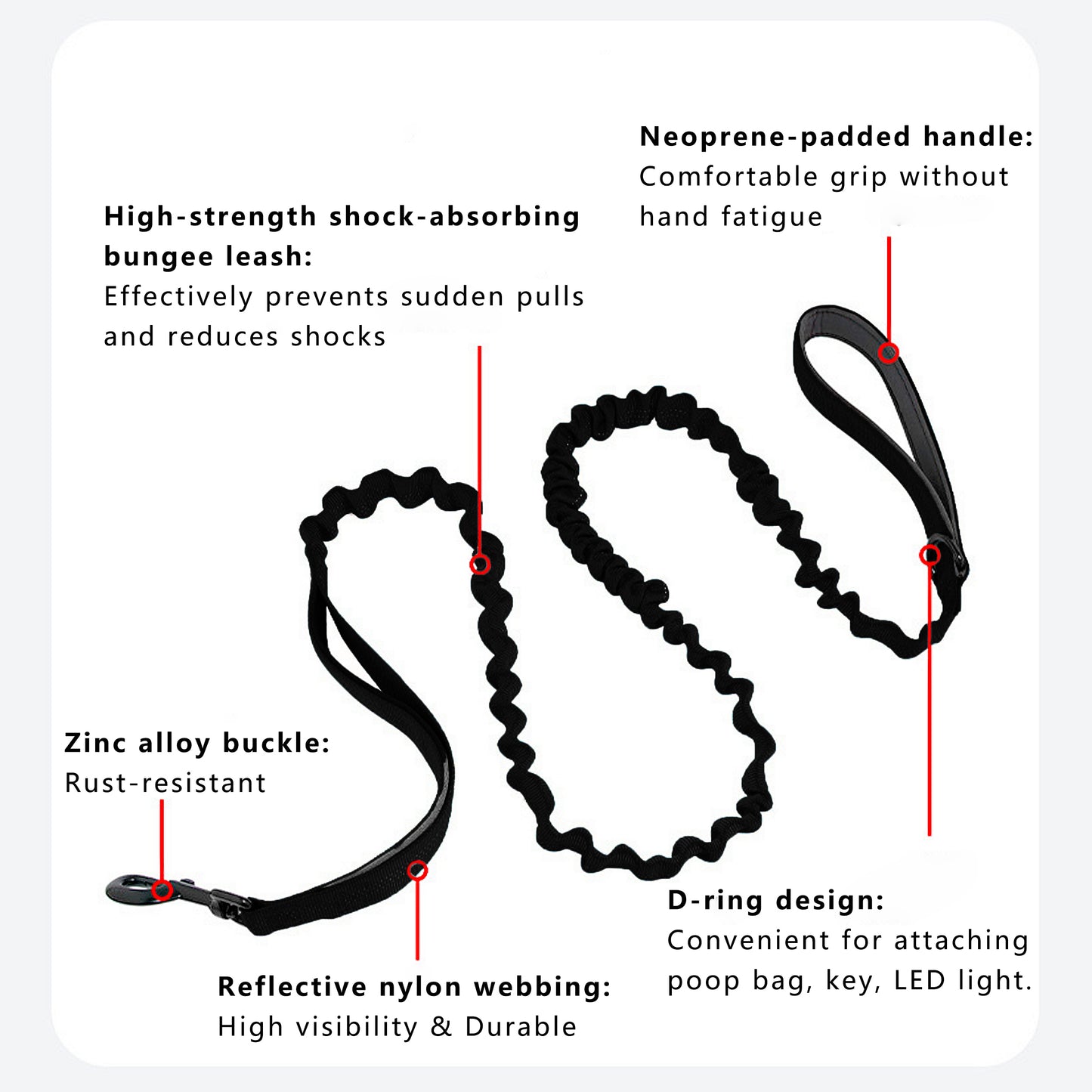 Dog Leash Reflective Comfort Dual Handle Elastic Pet Training Leash