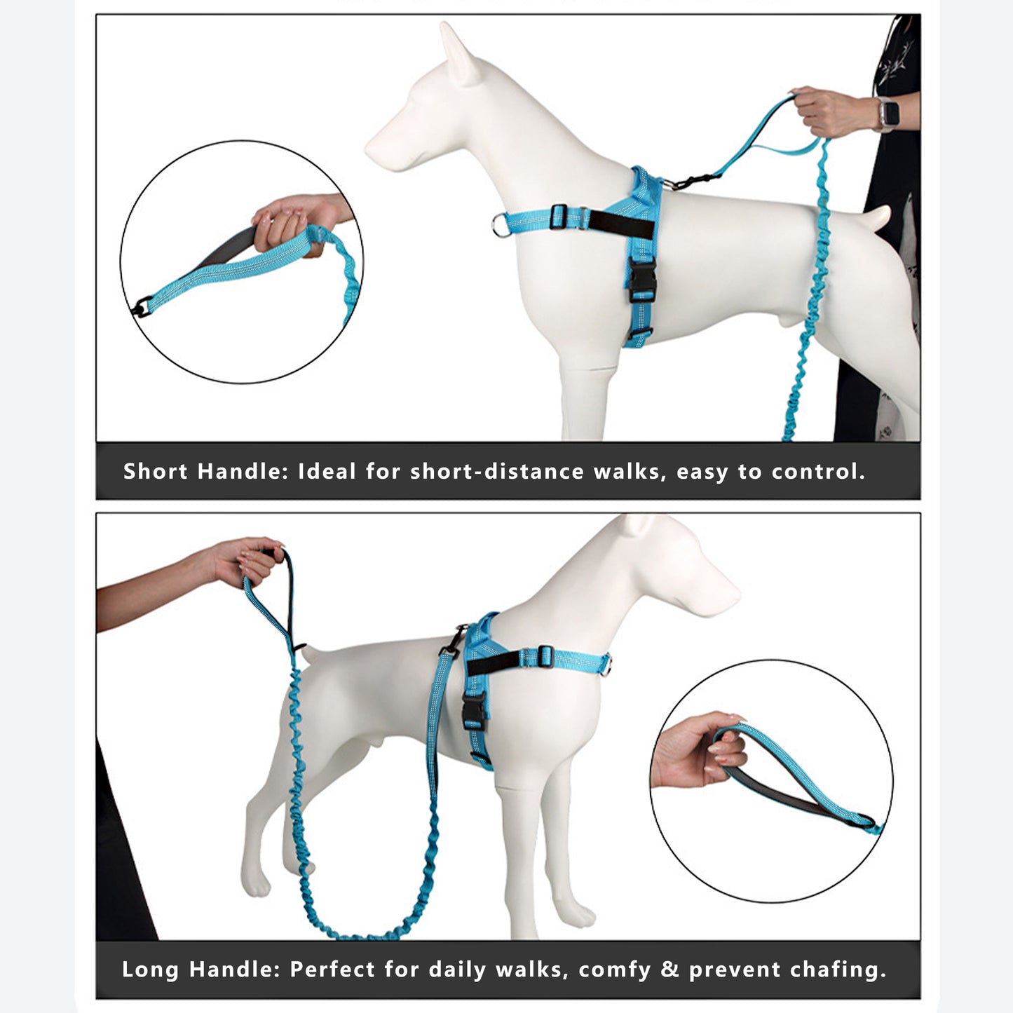 Dog Leash Reflective Comfort Dual Handle Elastic Pet Training Leash