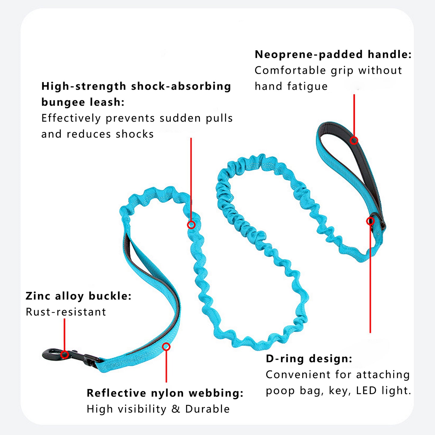 Dog Leash Reflective Comfort Dual Handle Elastic Pet Training Leash