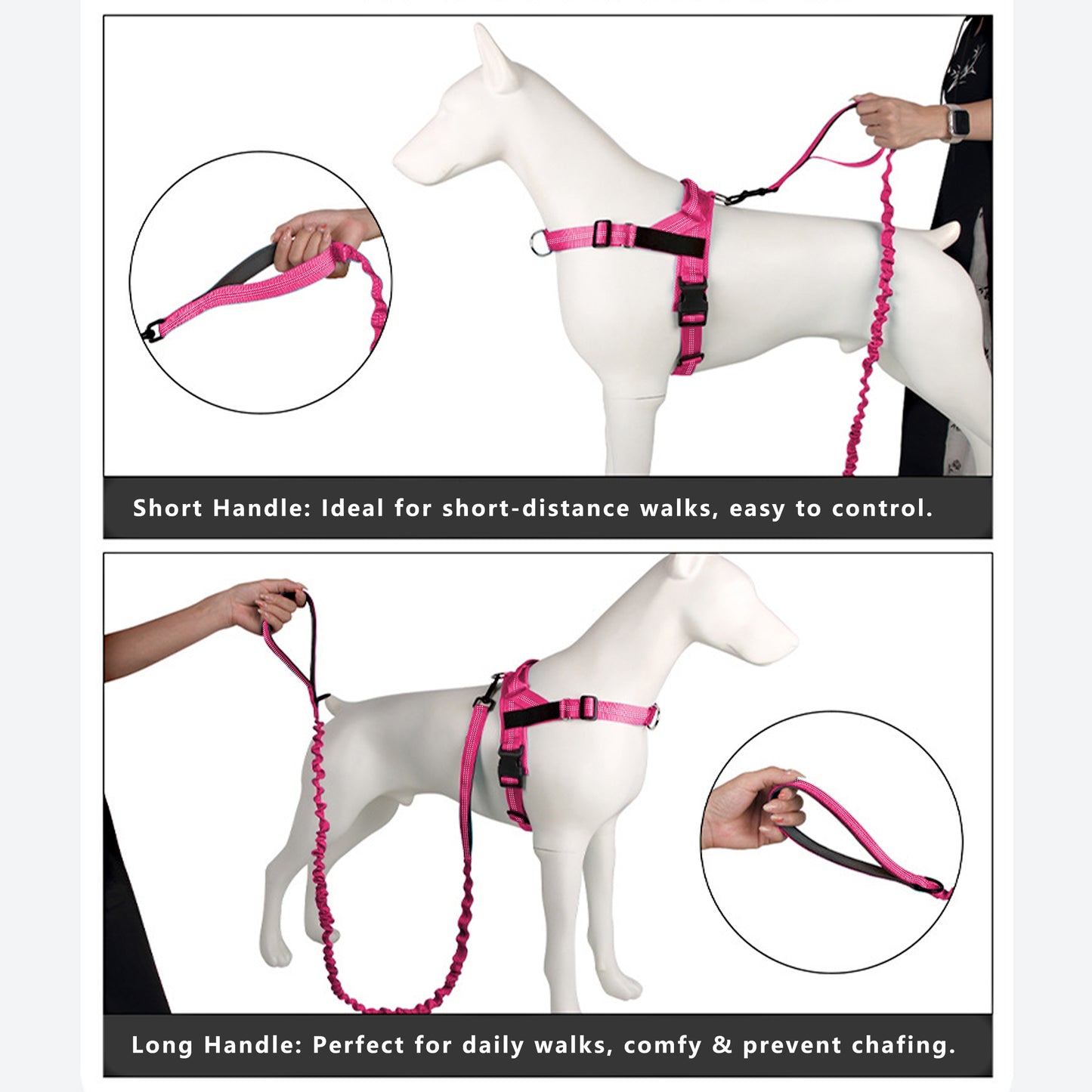 Dog Leash Reflective Comfort Dual Handle Elastic Pet Training Leash