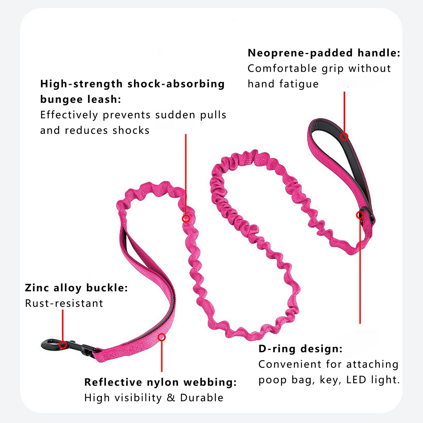 Dog Leash Reflective Comfort Dual Handle Elastic Pet Training Leash