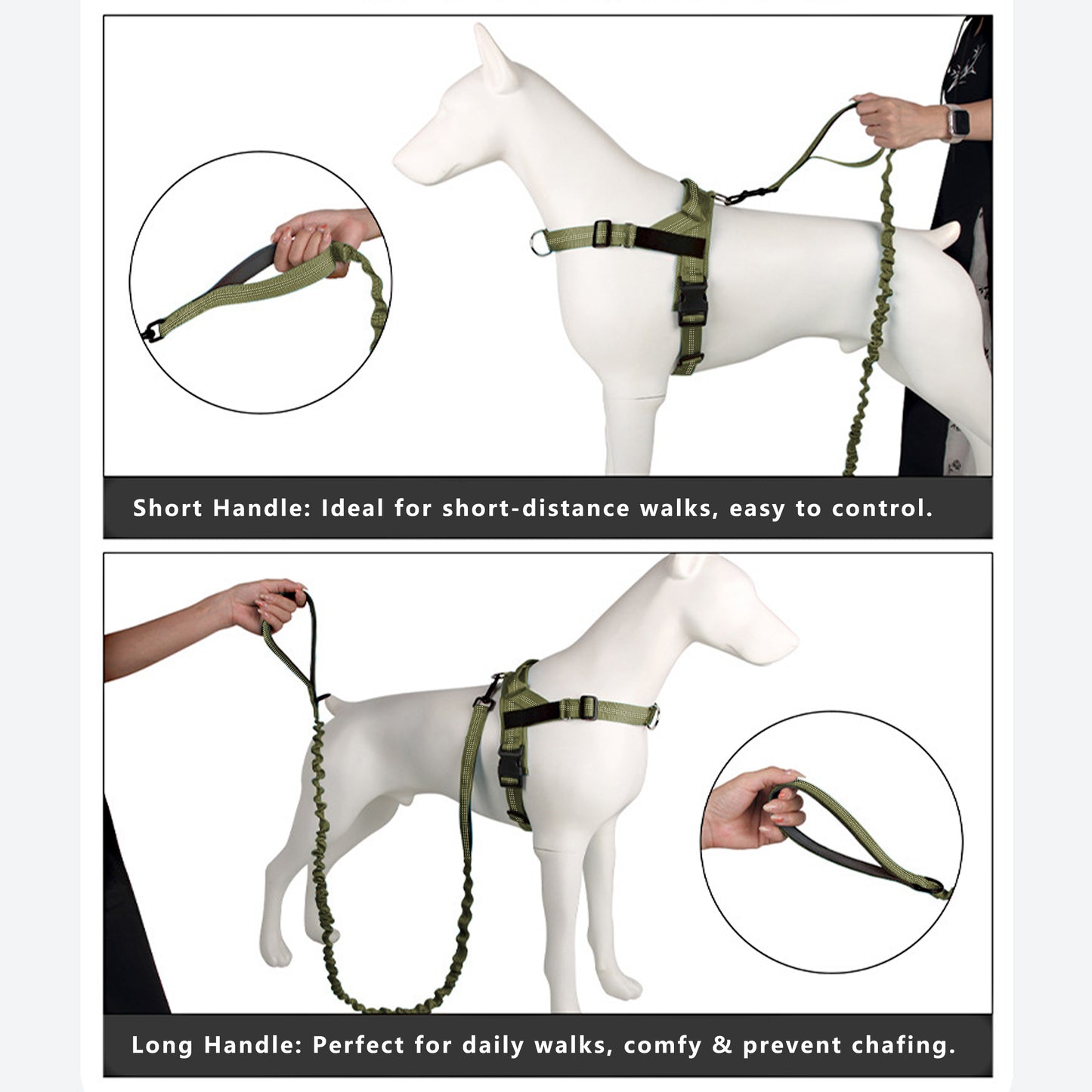 Dog Leash Reflective Comfort Dual Handle Elastic Pet Training Leash