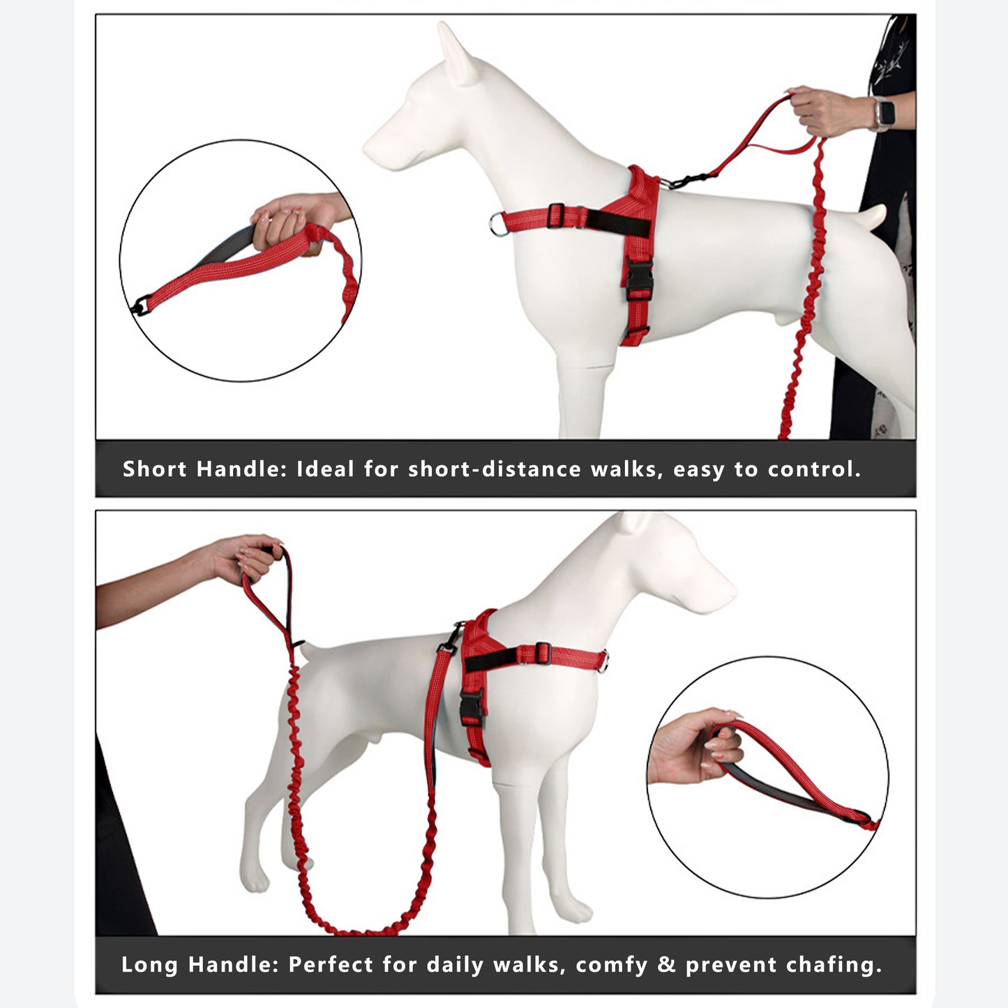 Dog Leash Reflective Comfort Dual Handle Elastic Pet Training Leash