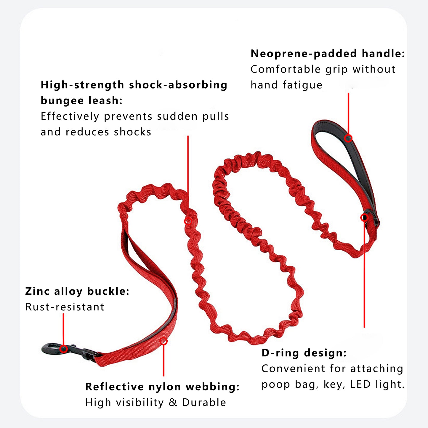 Dog Leash Reflective Comfort Dual Handle Elastic Pet Training Leash