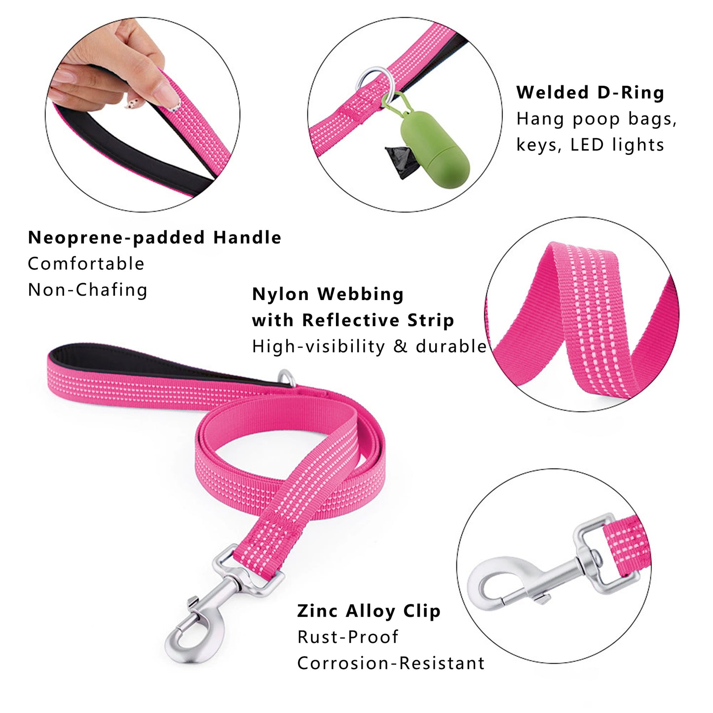Dog Leash Padded Handle Comfort Reflective Nylon Pet Leash for All Breeds 4ft and 5ft