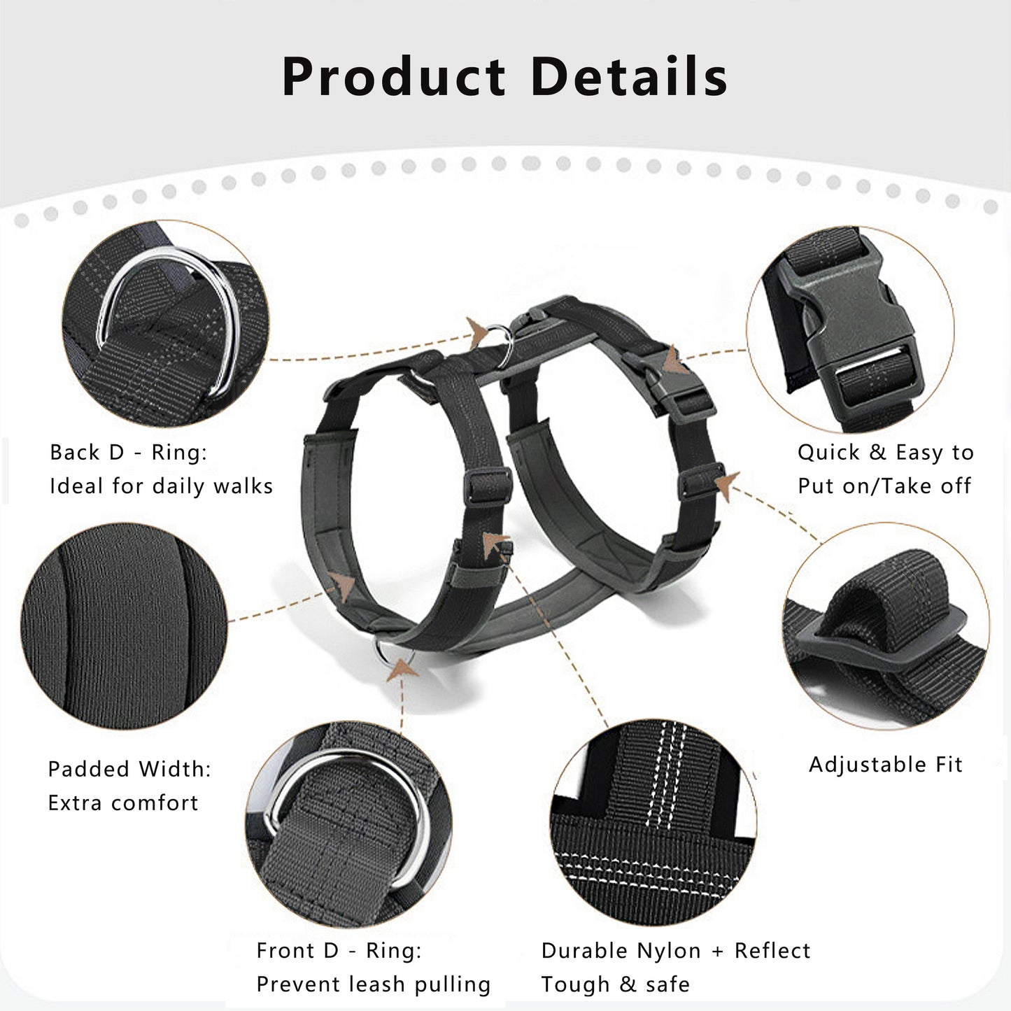 No Pull Dog Harness Reflective Adjustable Soft Padded Step-In Pet Harness for All Breeds