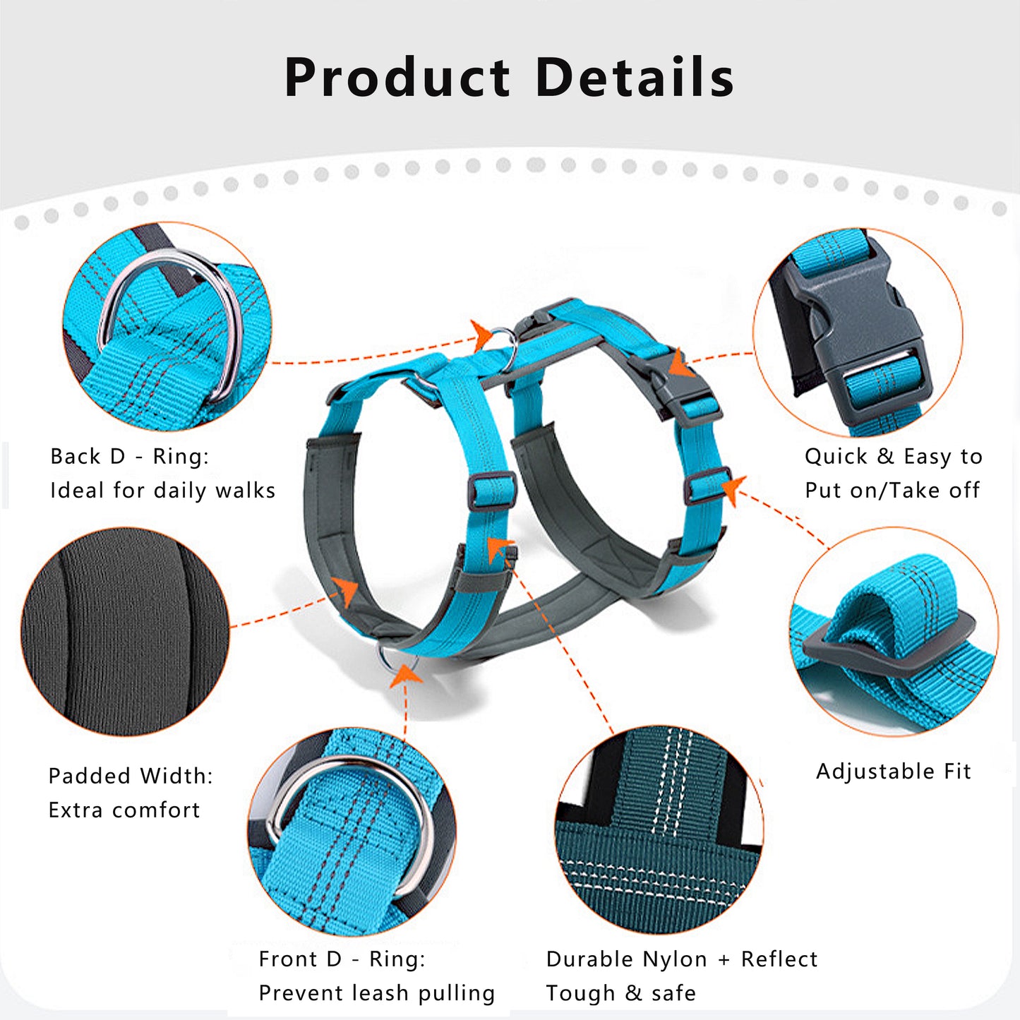 No Pull Dog Harness Reflective Adjustable Soft Padded Step-In Pet Harness for All Breeds