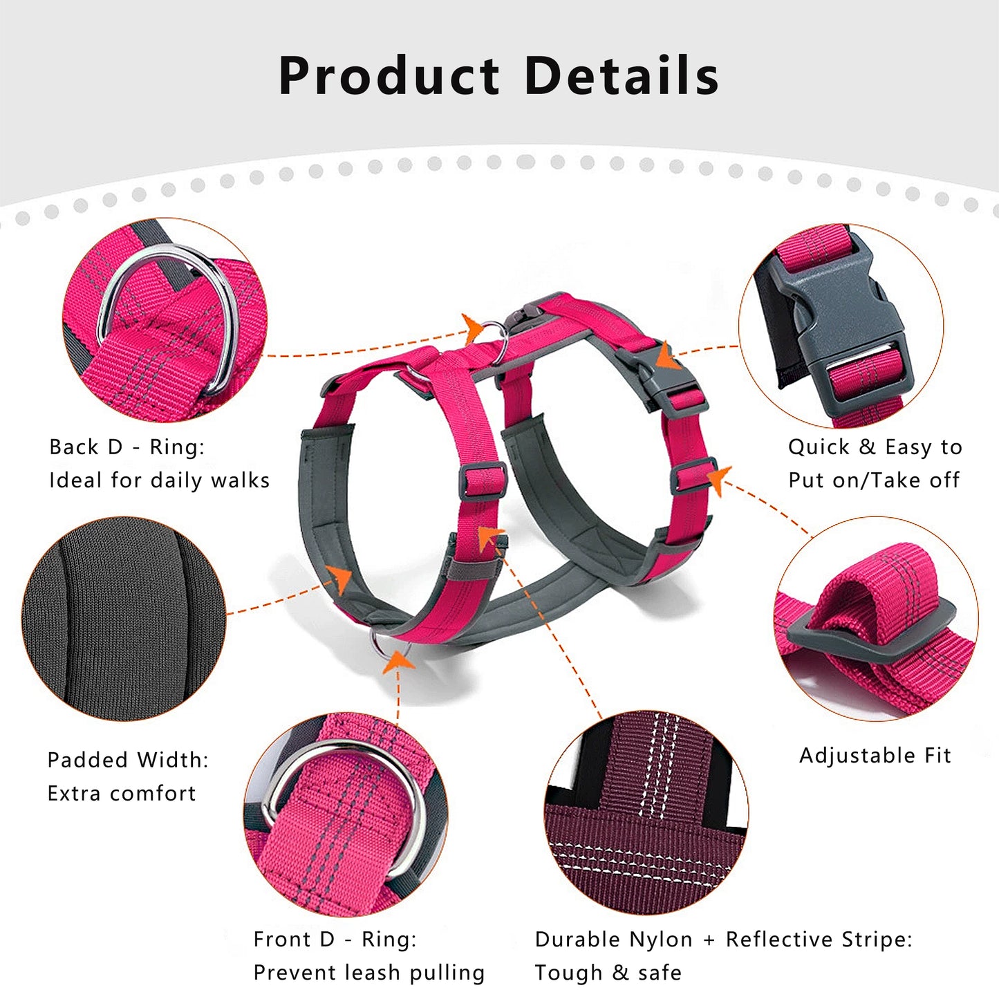 No Pull Dog Harness Reflective Adjustable Soft Padded Step-In Pet Harness for All Breeds
