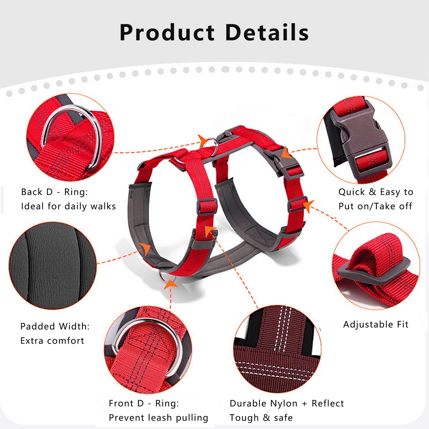 No Pull Dog Harness Reflective Adjustable Soft Padded Step-In Pet Harness for All Breeds