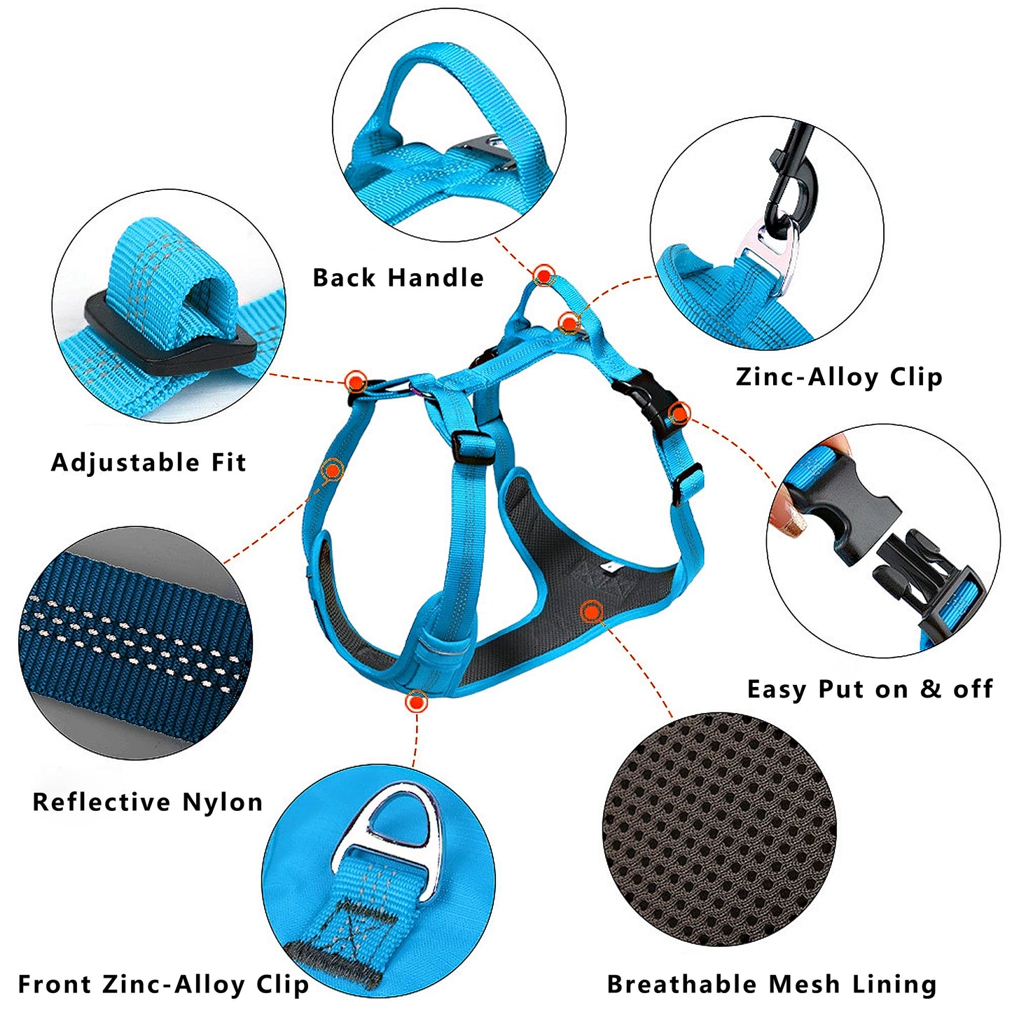 No Pull Dog Harness Reflective Adjustable Breathable Mesh Padded Pet Harness for All Breeds