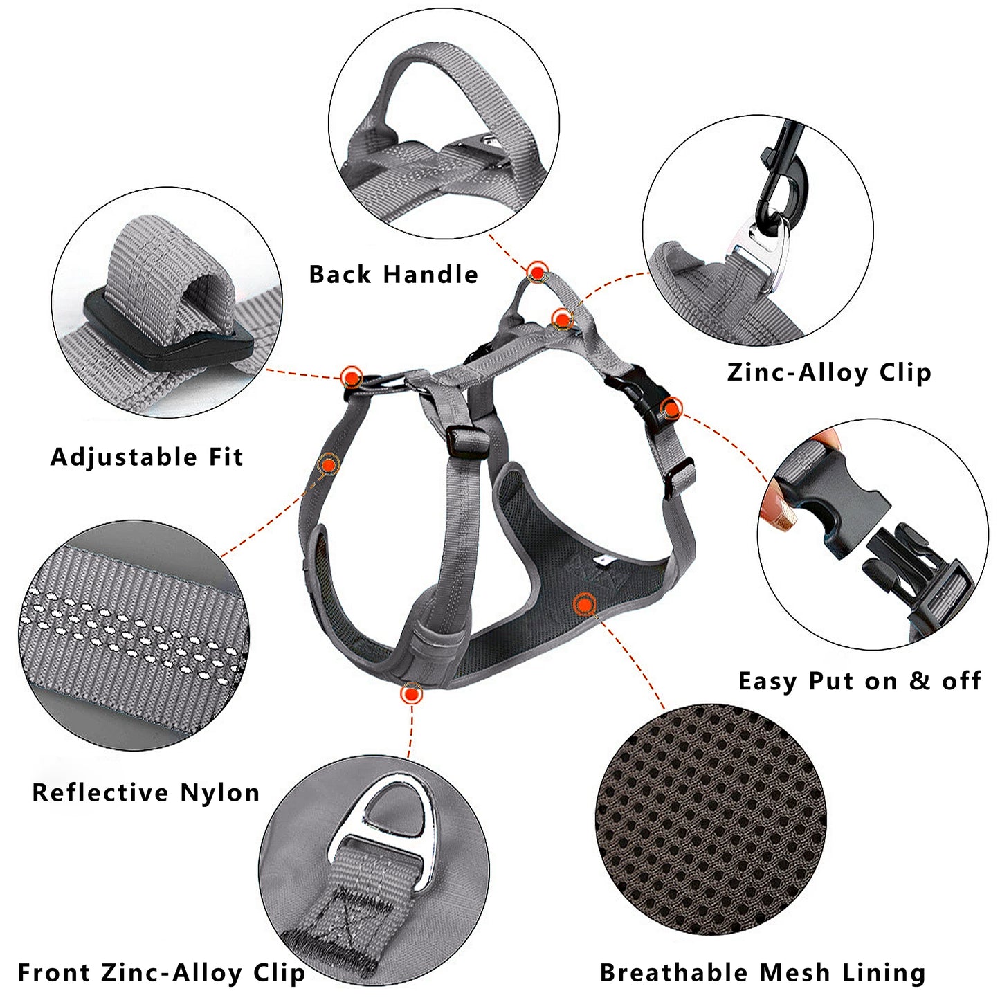 No Pull Dog Harness Reflective Adjustable Breathable Mesh Padded Pet Harness for All Breeds