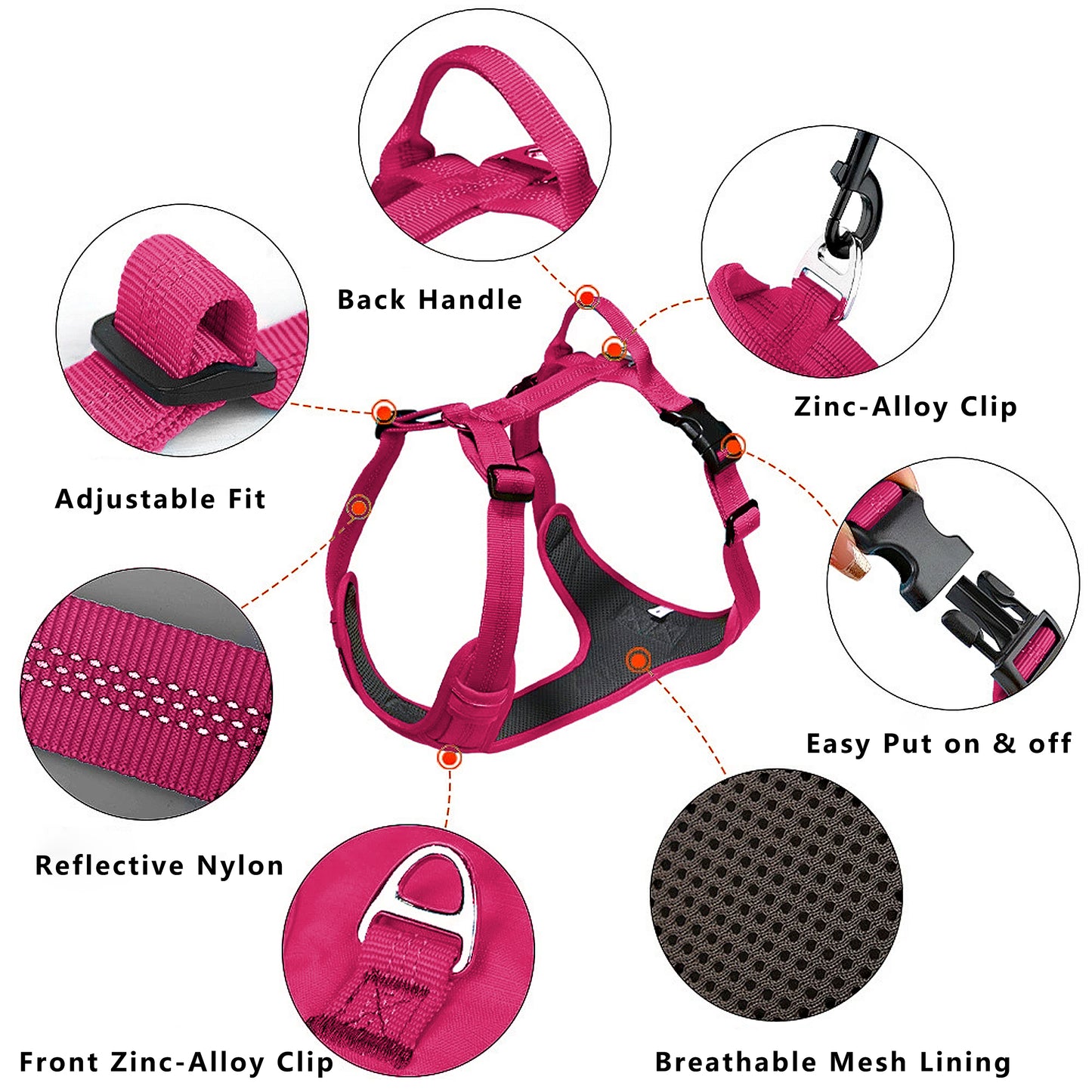 No Pull Dog Harness Reflective Adjustable Breathable Mesh Padded Pet Harness for All Breeds