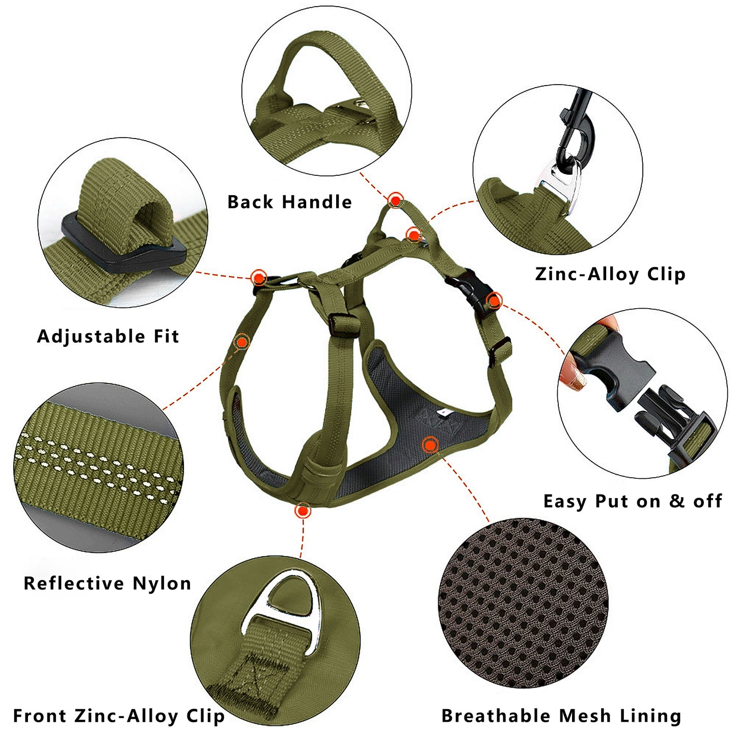 No Pull Dog Harness Reflective Adjustable Breathable Mesh Padded Pet Harness for All Breeds