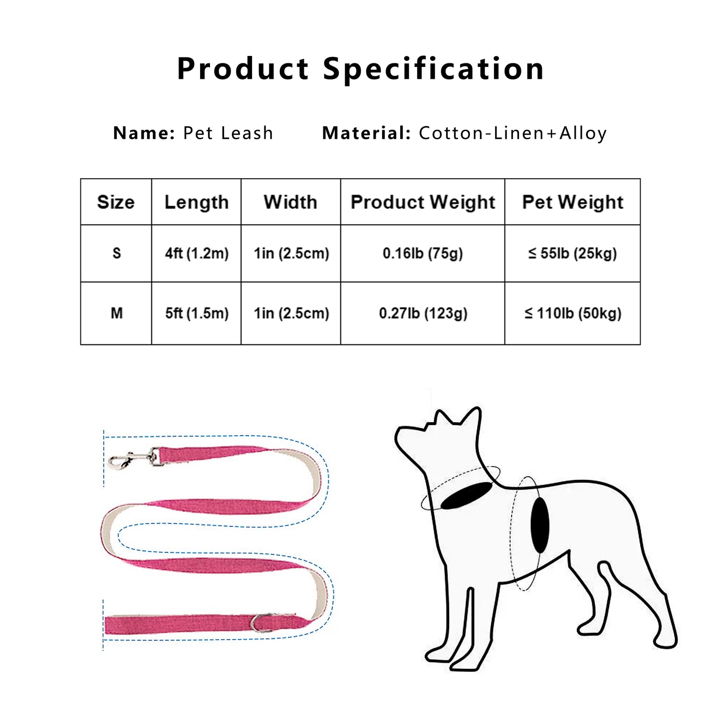 Dog Leash Lightweight Soft Comfort Cotton-Linen Pet Training Leash 4ft and 5ft