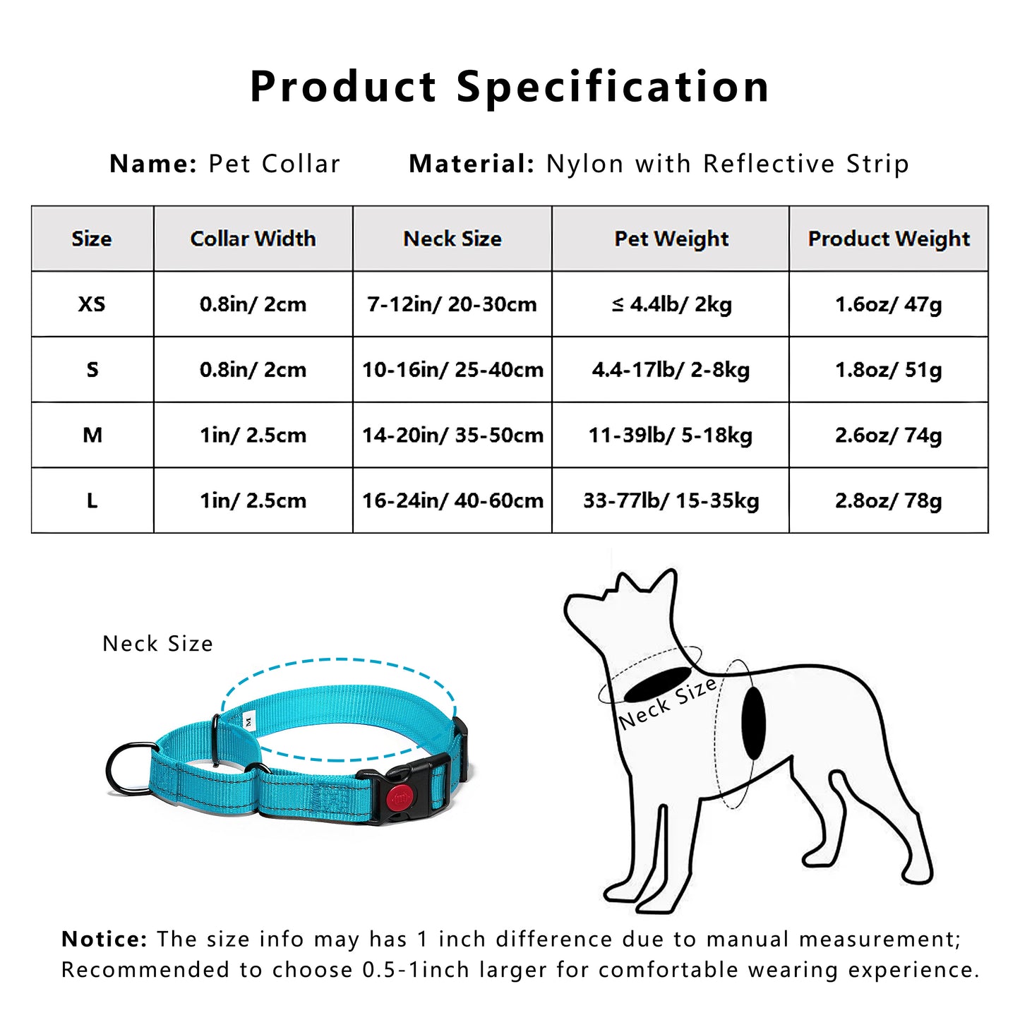 Dog Collar Adjustable Reflective Comfort Nylon Pet Collars for All Breeds