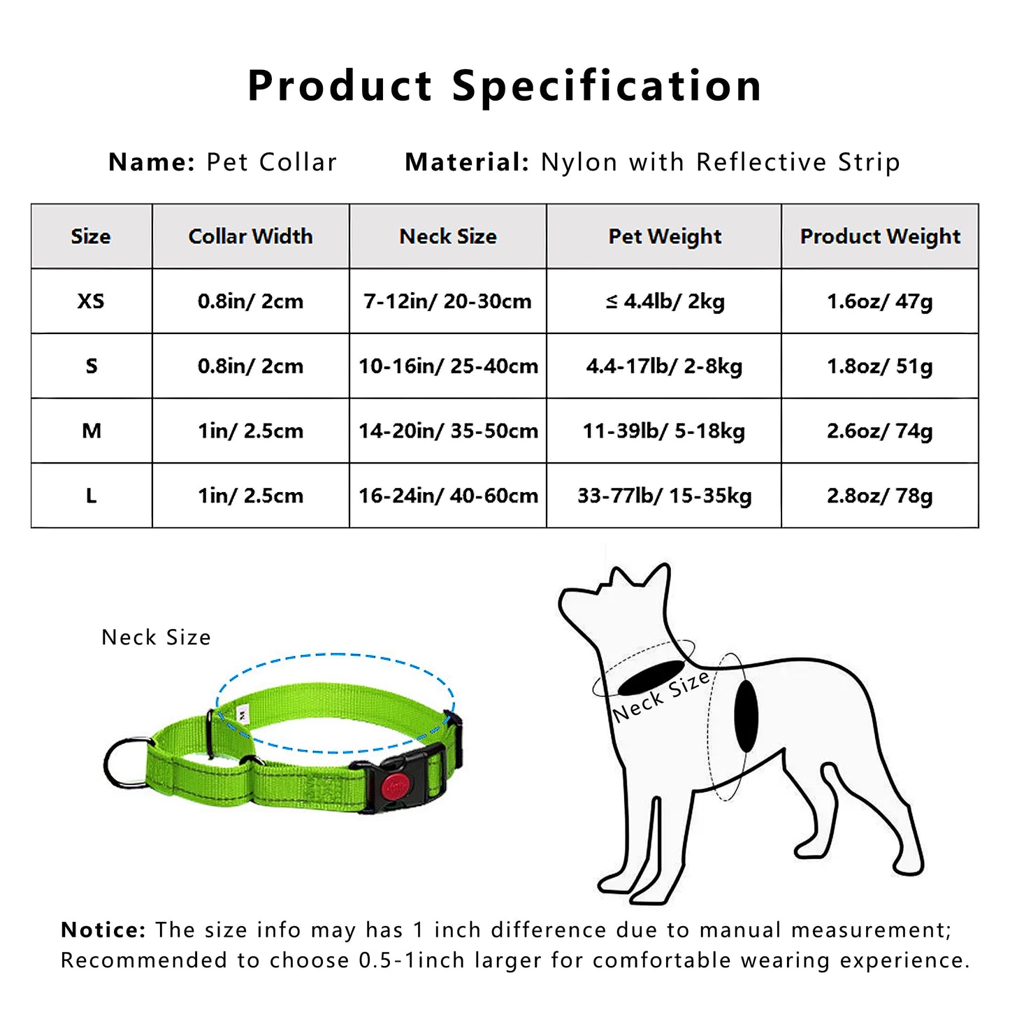 Dog Collar Adjustable Reflective Comfort Nylon Pet Collars for All Breeds