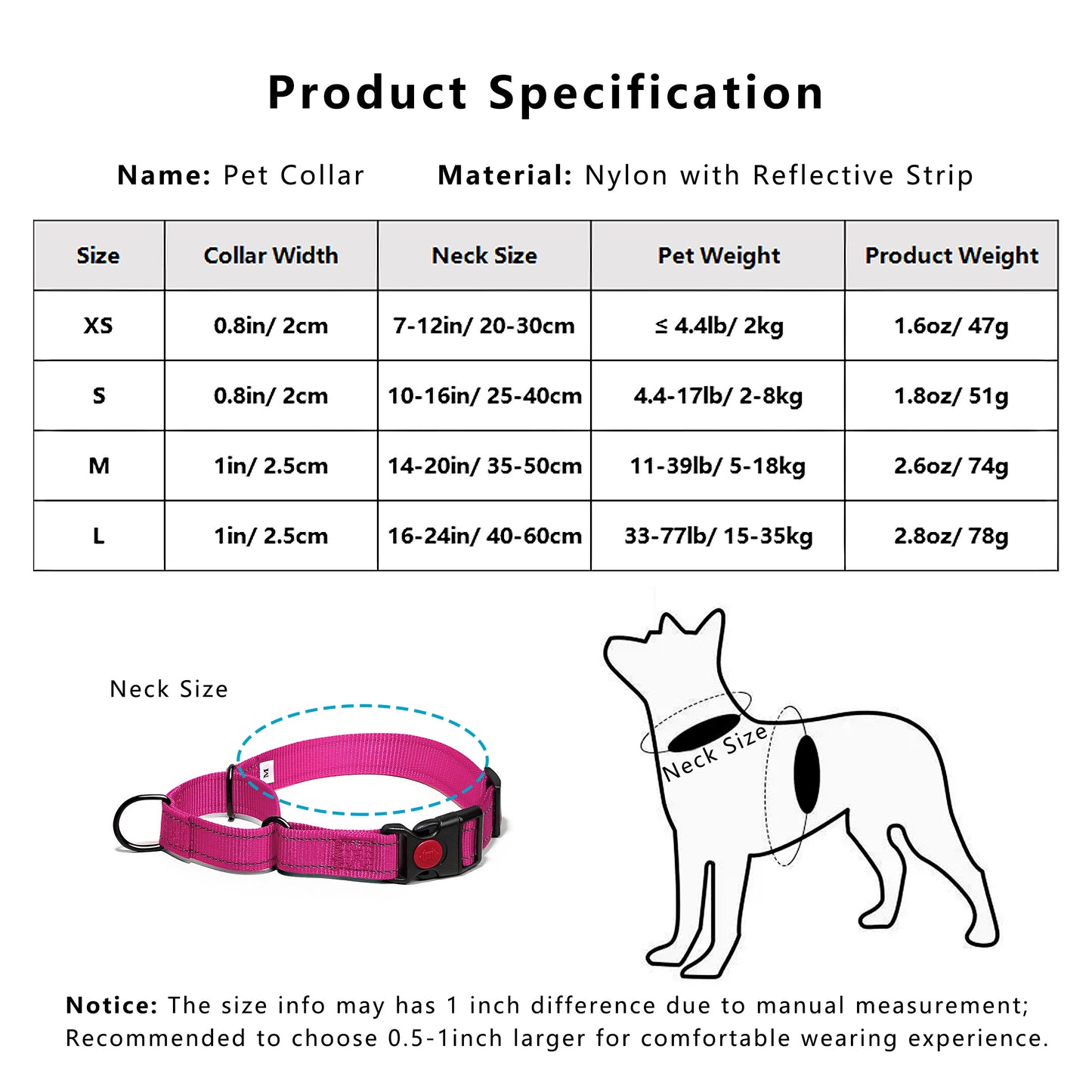 Dog Collar Adjustable Reflective Comfort Nylon Pet Collars for All Breeds