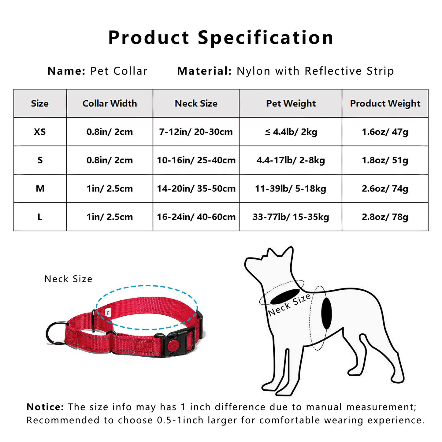 Dog Collar Adjustable Reflective Comfort Nylon Pet Collars for All Breeds