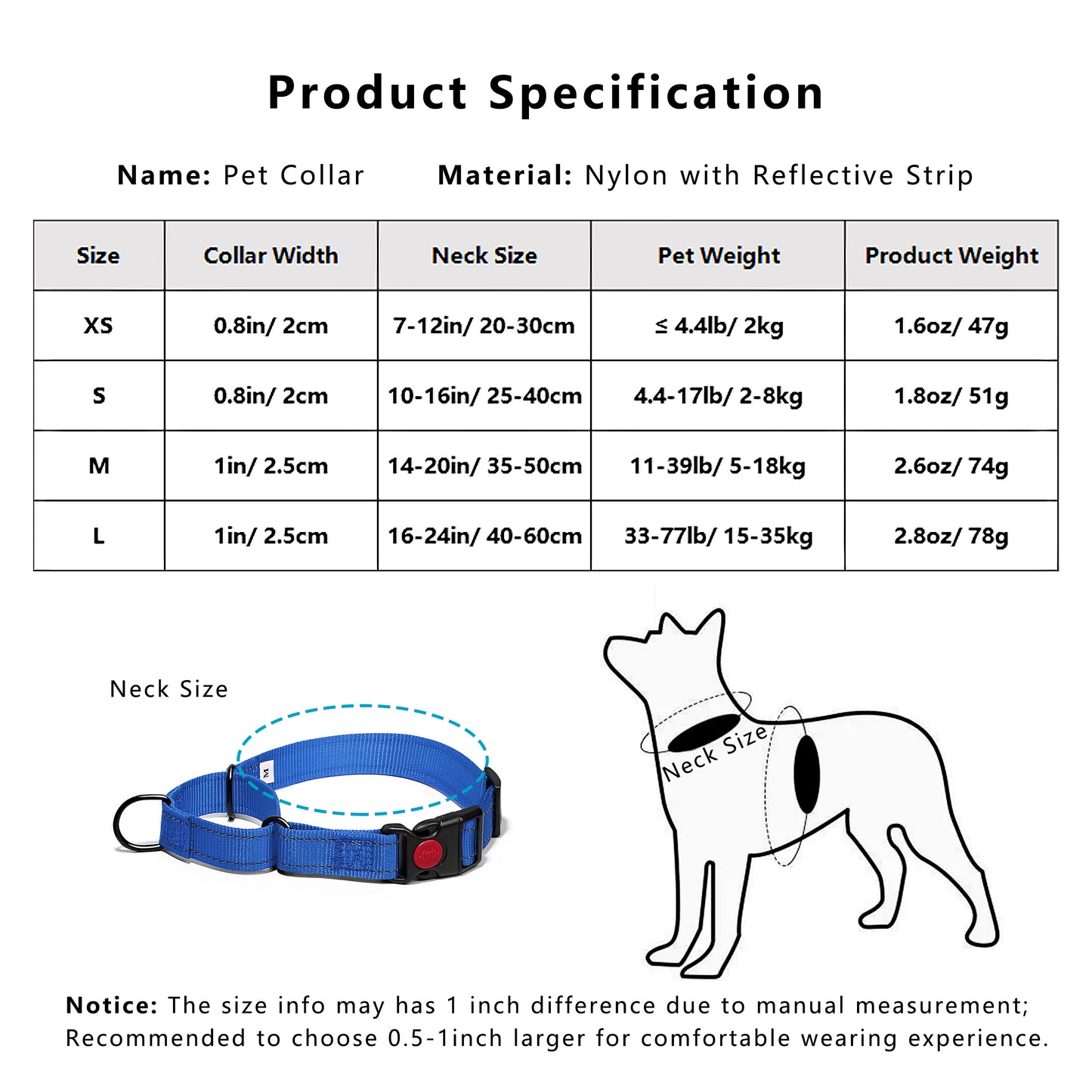 Dog Collar Adjustable Reflective Comfort Nylon Pet Collars for All Breeds