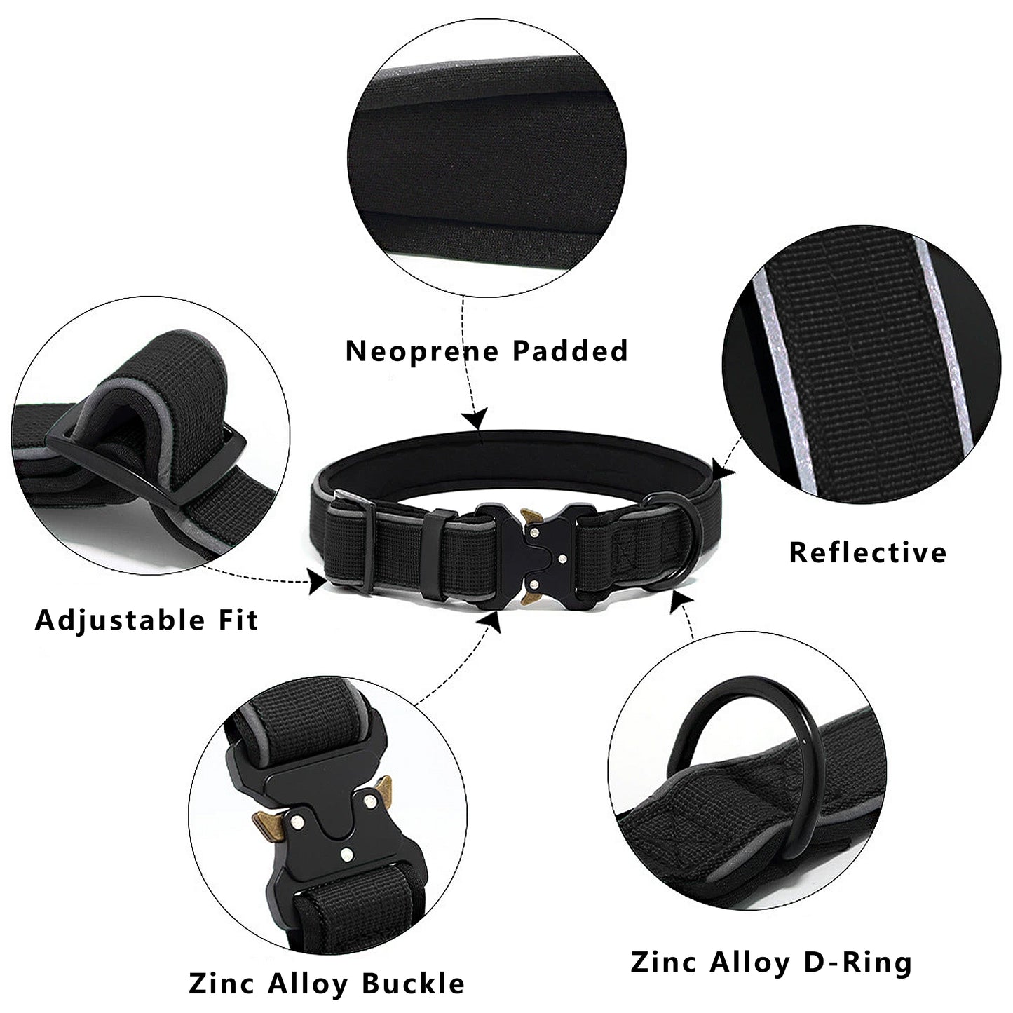 Dog Collar Reflective Comfort Padded Adjustable Adventure Nylon Pet Collars for All Breeds
