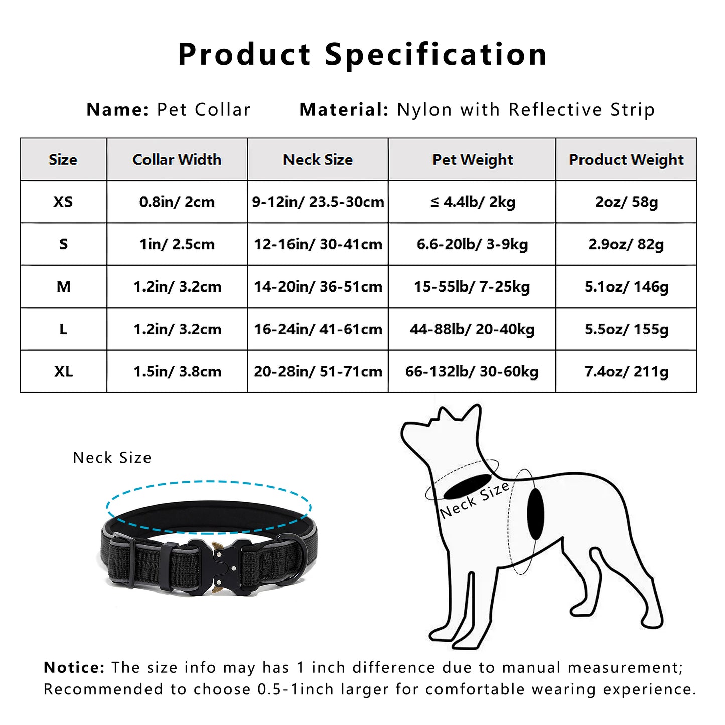 Dog Collar Reflective Comfort Padded Adjustable Adventure Nylon Pet Collars for All Breeds